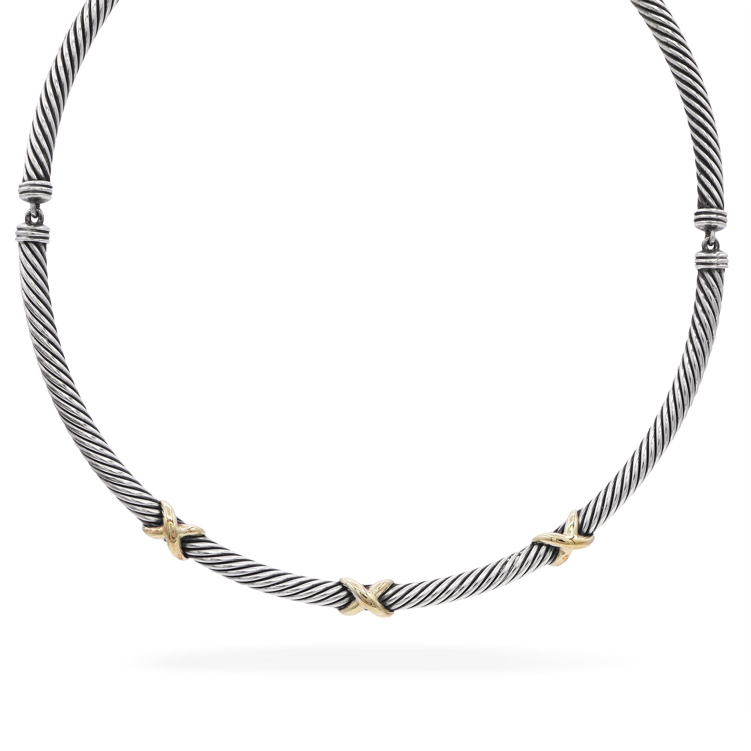 David Yurman Sterling Silver & 14k Yellow Gold Cable Collar Necklace