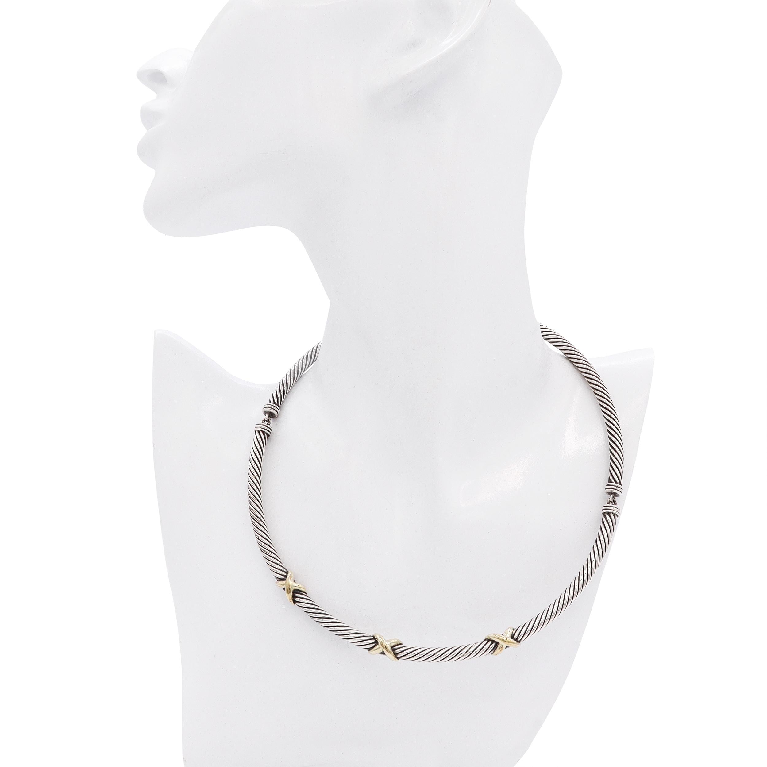 David Yurman Sterling Silver & 14k Yellow Gold Cable Collar Necklace