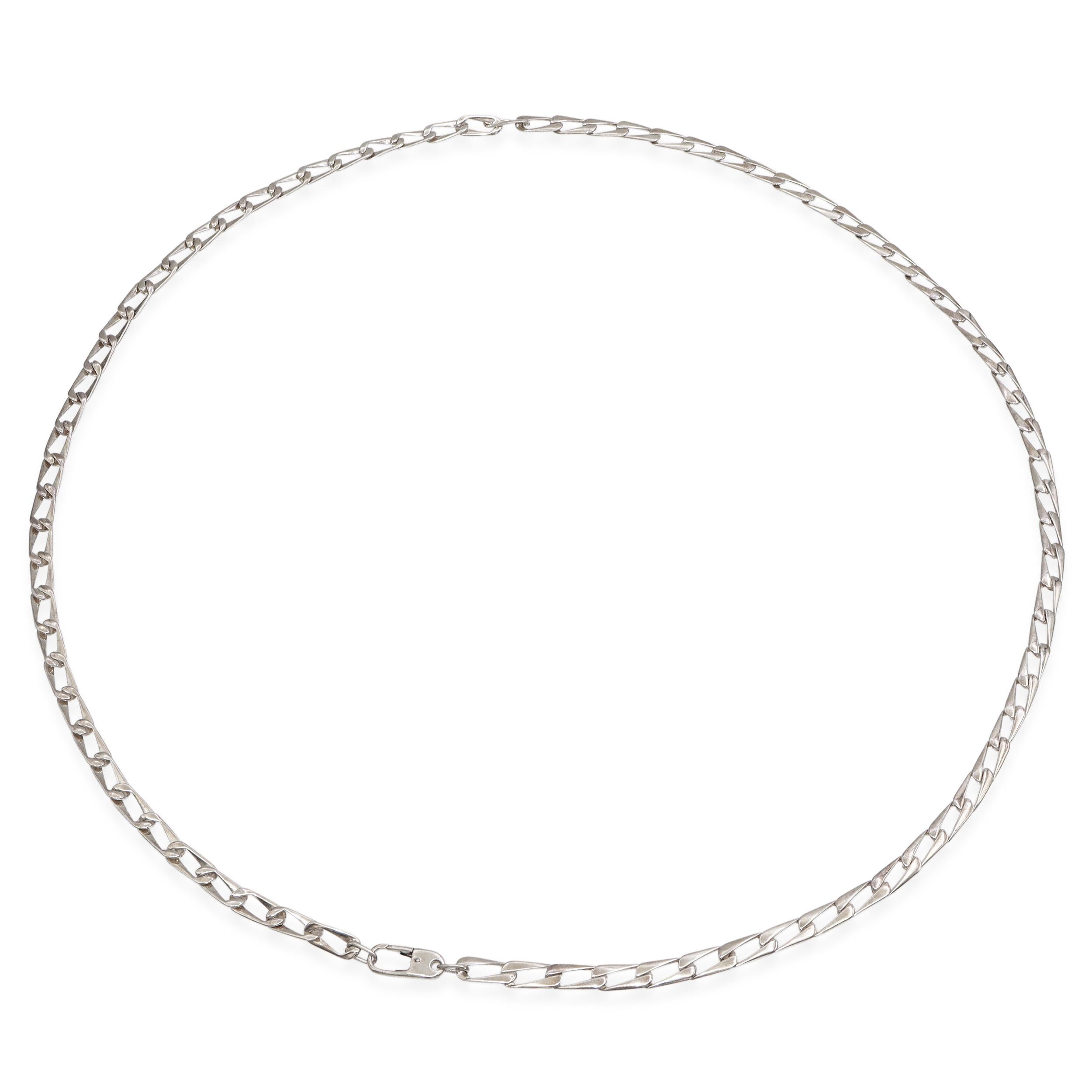 Vintage Gucci Sterling Silver Figaro Link  Long Chain Necklace