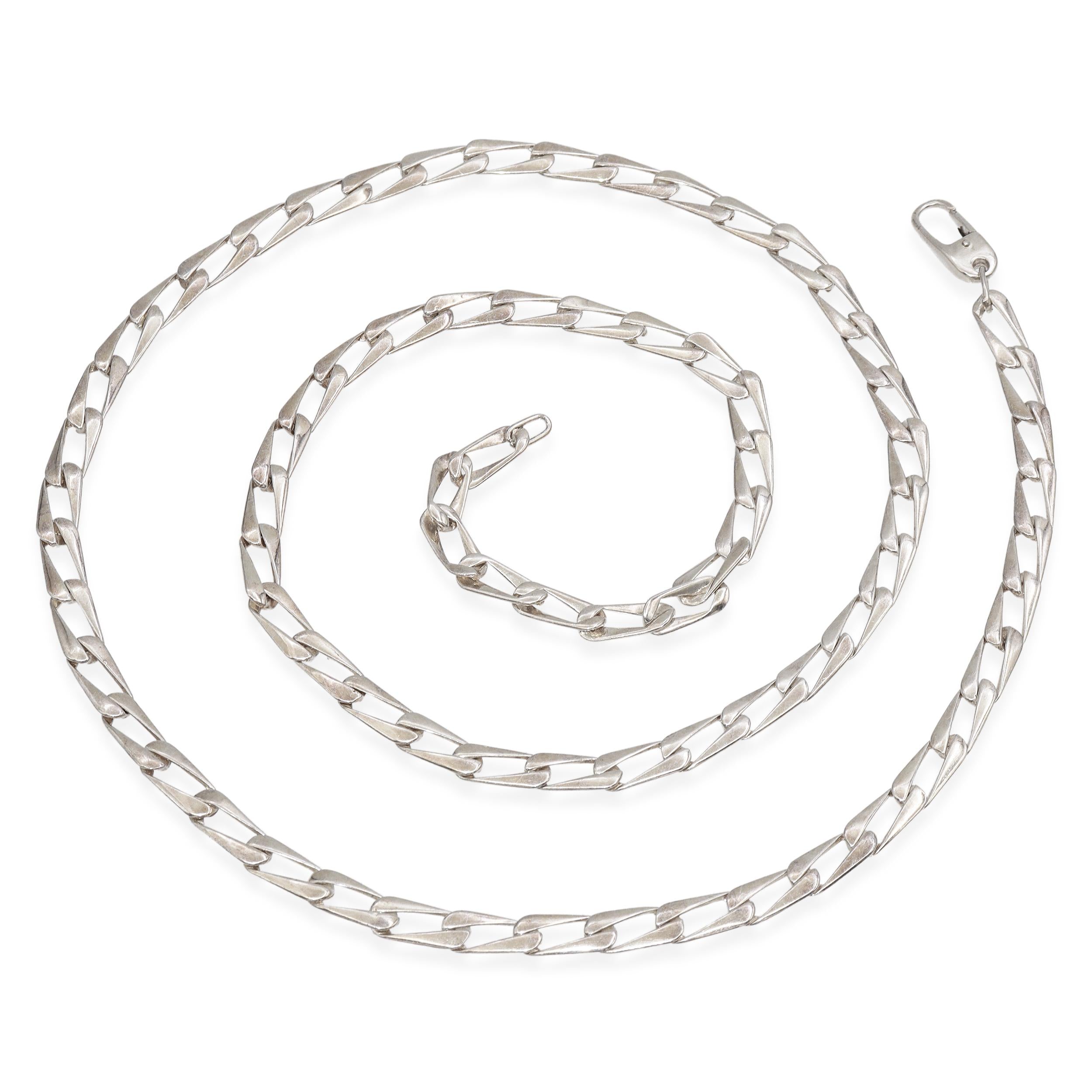 Vintage Gucci Sterling Silver Figaro Link  Long Chain Necklace