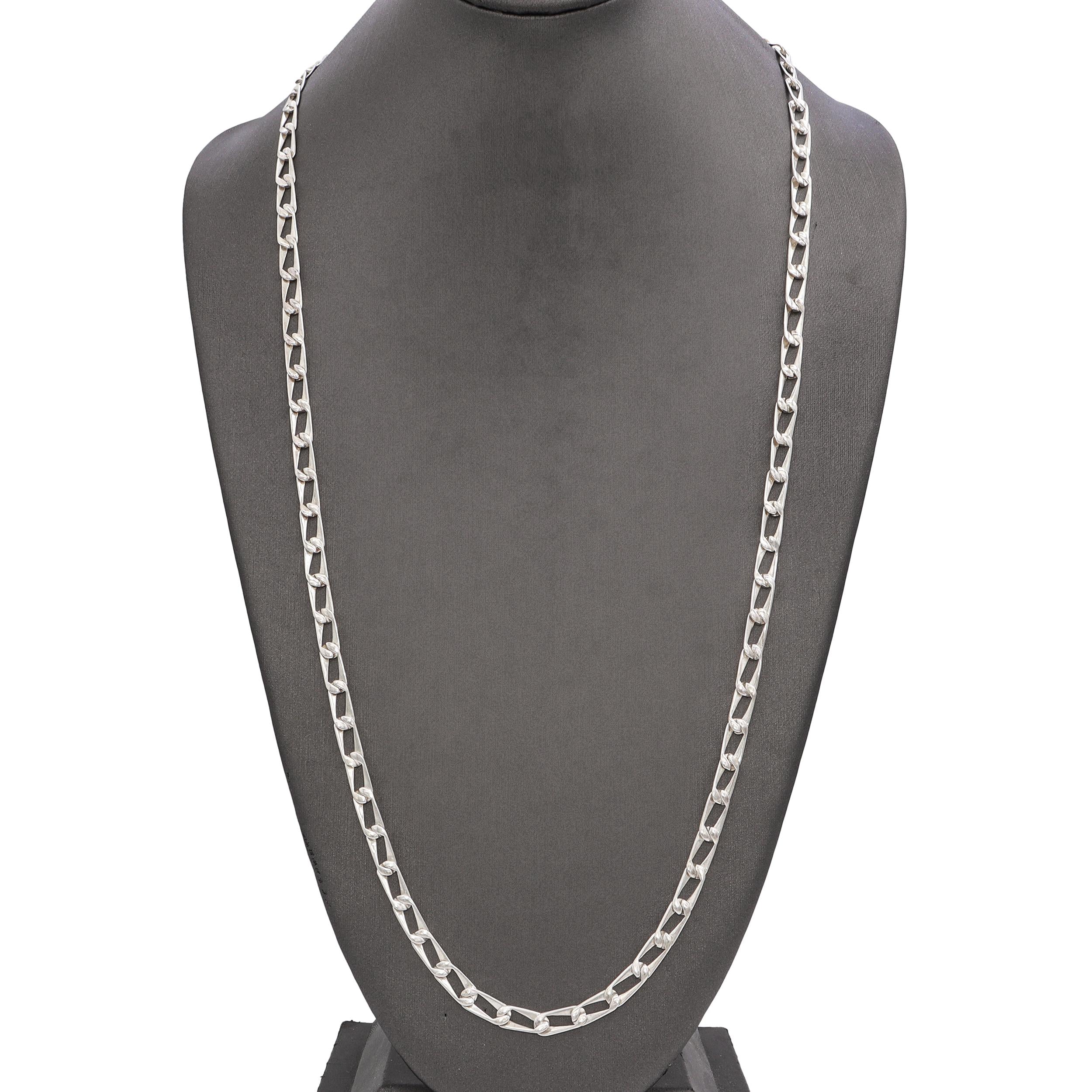 Vintage Gucci Sterling Silver Figaro Link  Long Chain Necklace