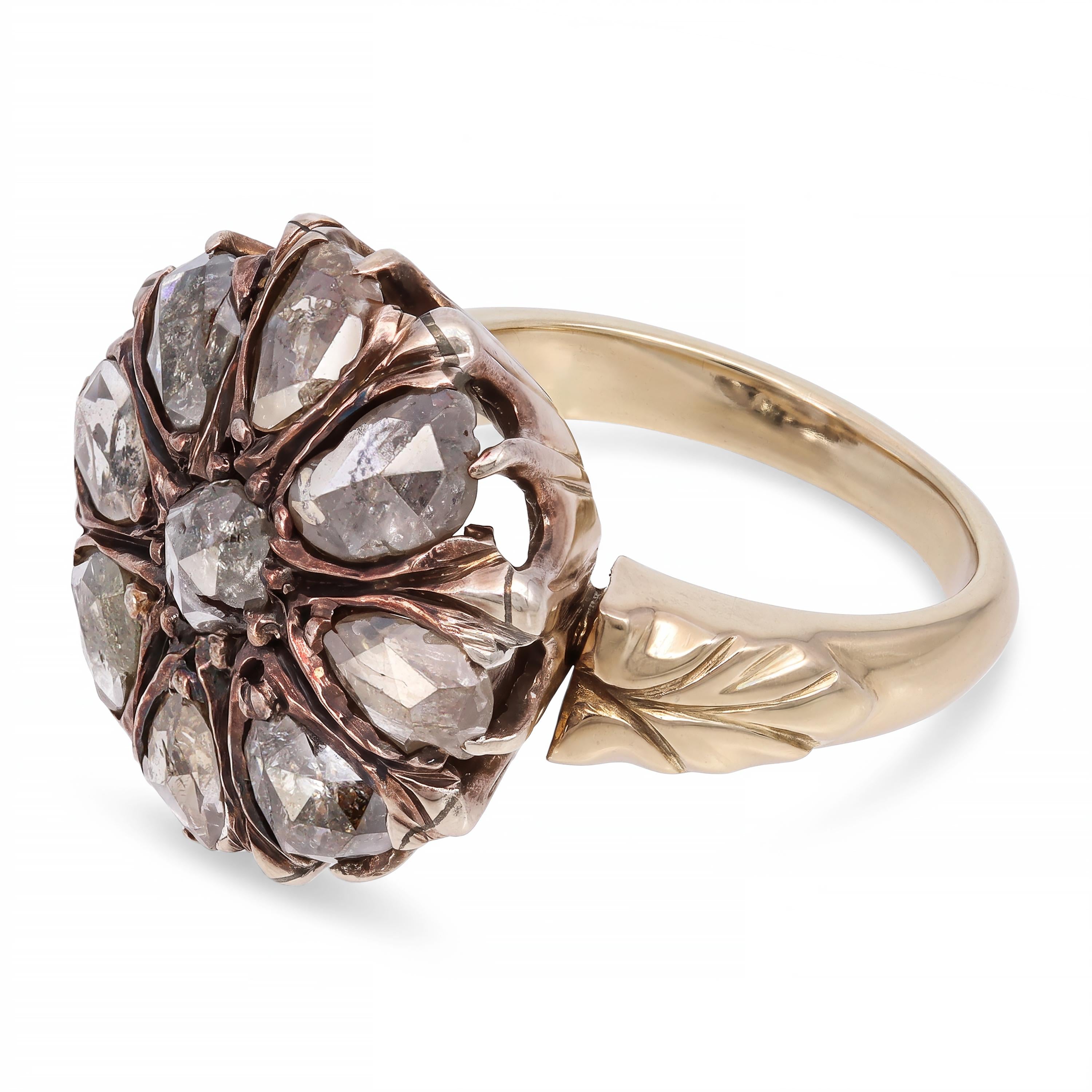 Antique Victorian Silver and Rose Cut Diamond Cluster Ring