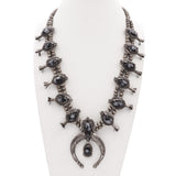 Vintage Snowflake Obsidian Silver Squash Blossom, Ring, & Earring Set