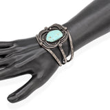 Vintage Navajo ERL Signed Sterling Silver Turquoise Cuff Bracelet