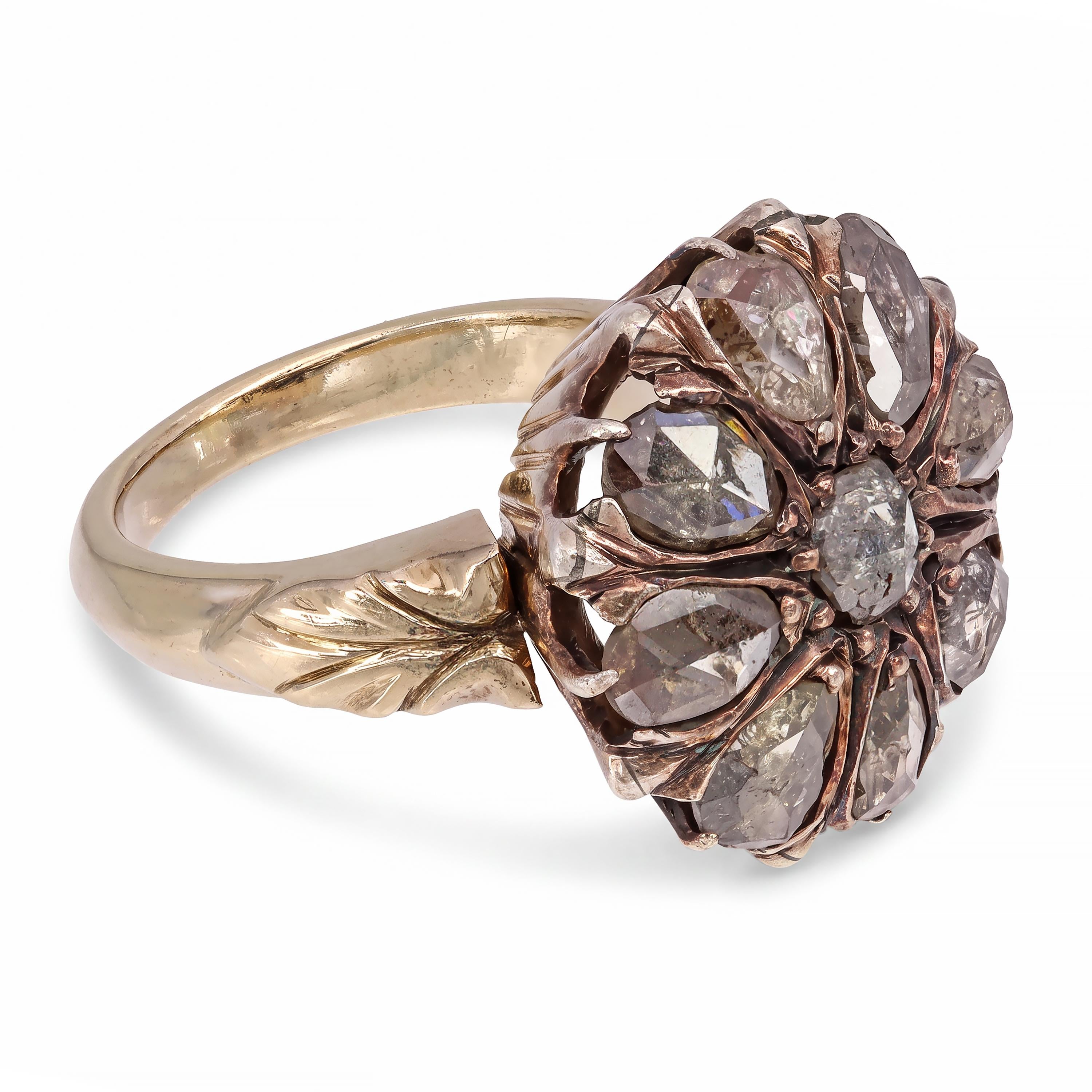 Antique Victorian Silver and Rose Cut Diamond Cluster Ring