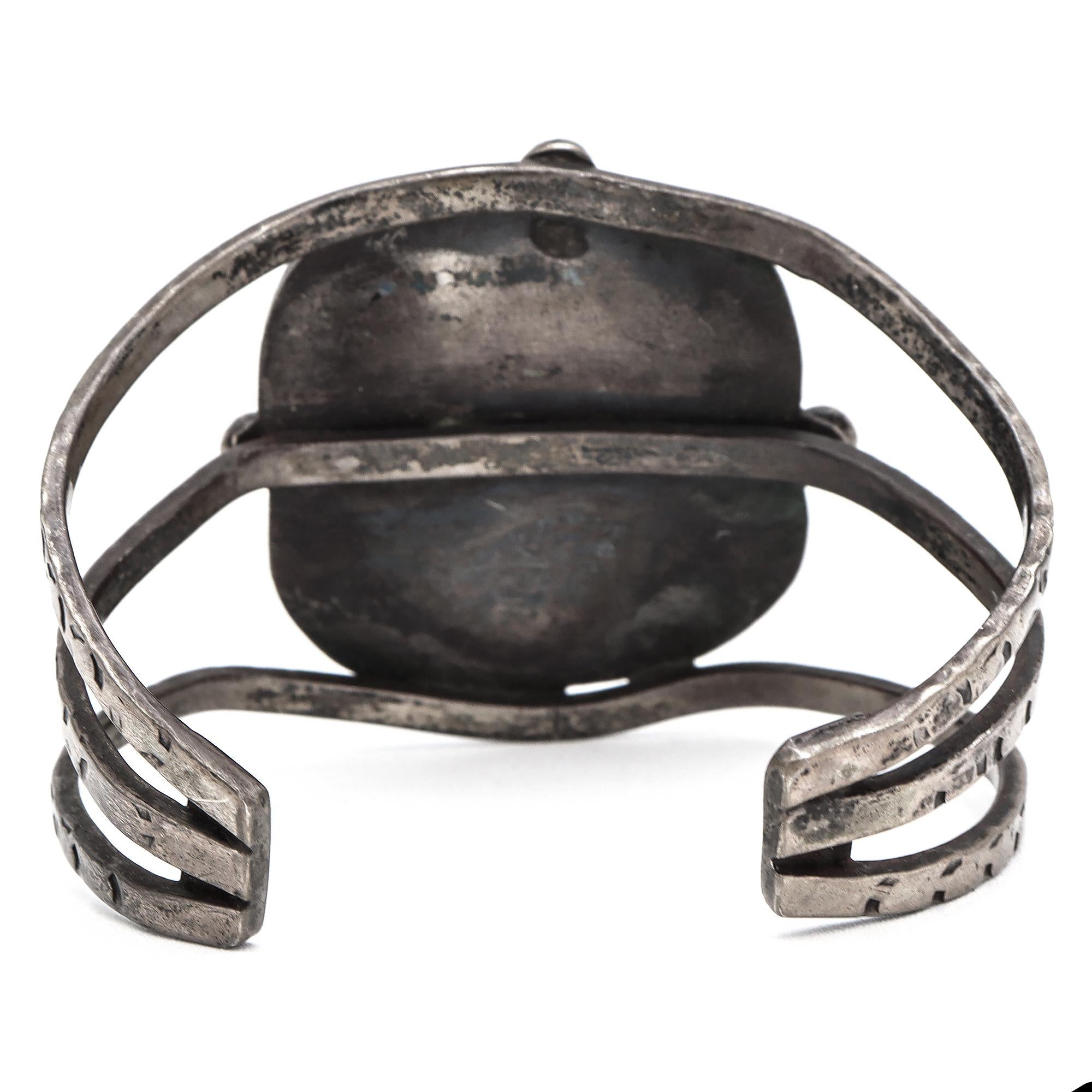 Vintage Navajo ERL Signed Sterling Silver Turquoise Cuff Bracelet