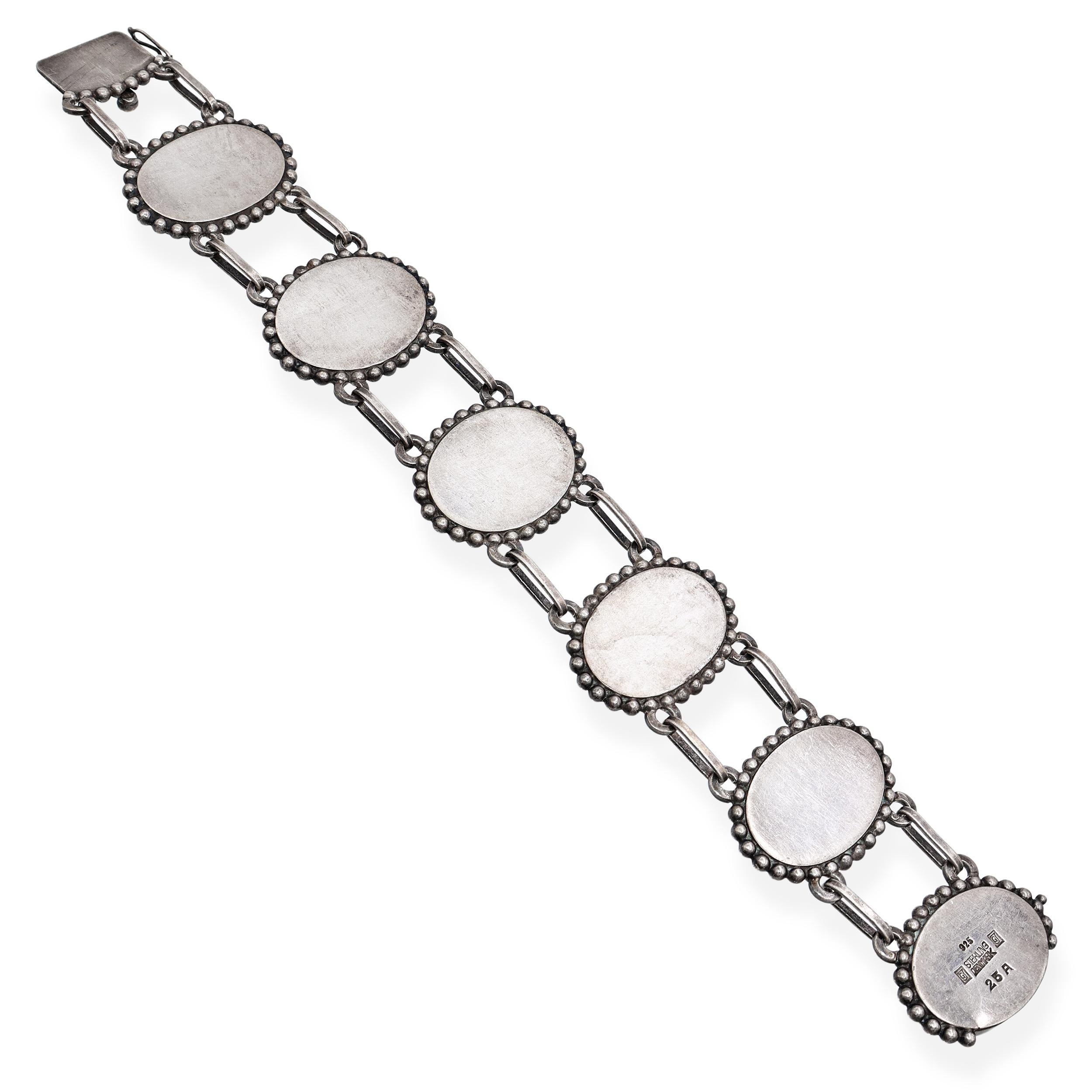 Vintage Georg Jensen Sterling Silver Green Agate Link Bracelet No. 25A