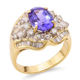 Vintage 17k Yellow Gold Tanzanite and Diamond Cluster Cocktail Ring