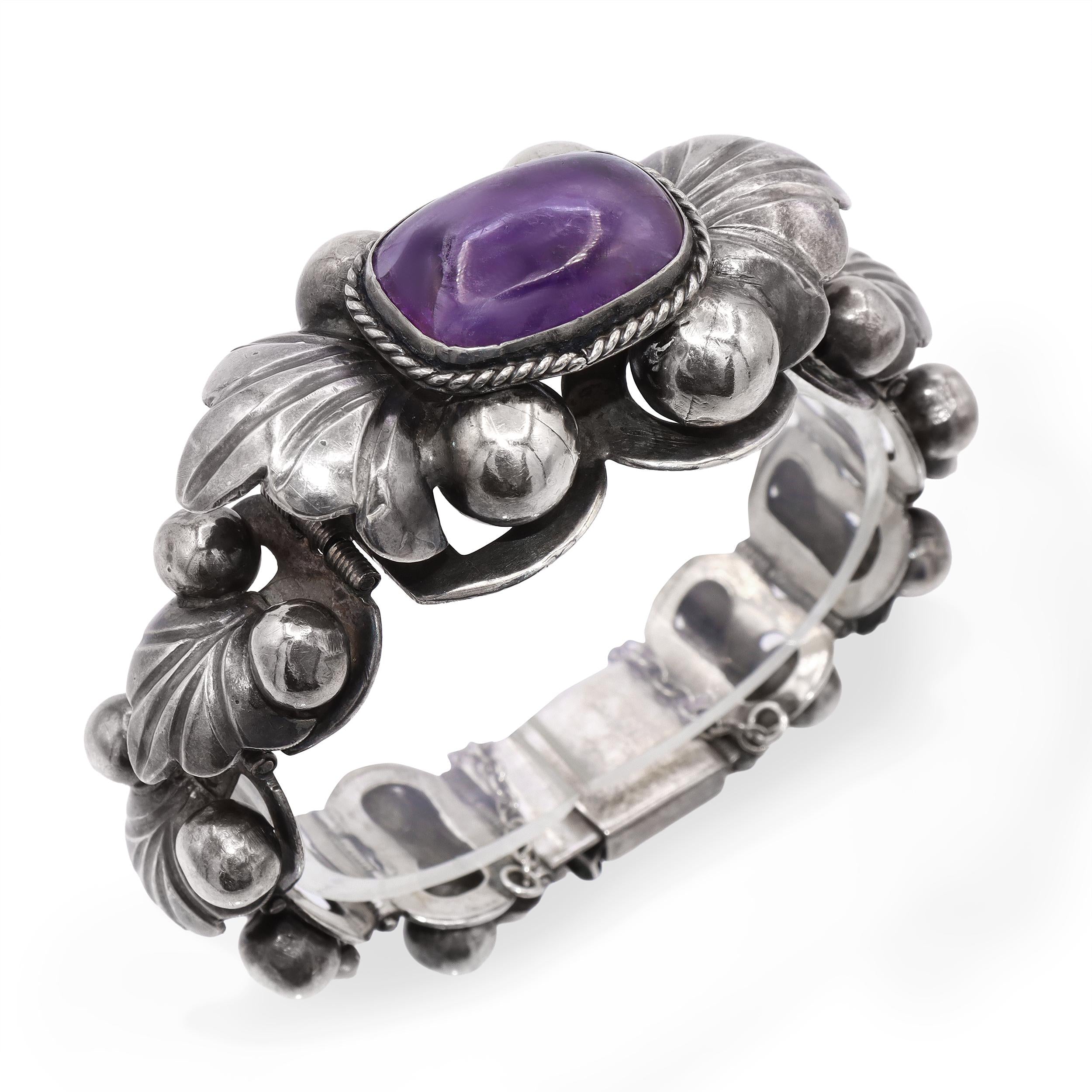Vintage Mexican Sterling Silver & Amethyst Necklace, Brooch, and Bracelet Set