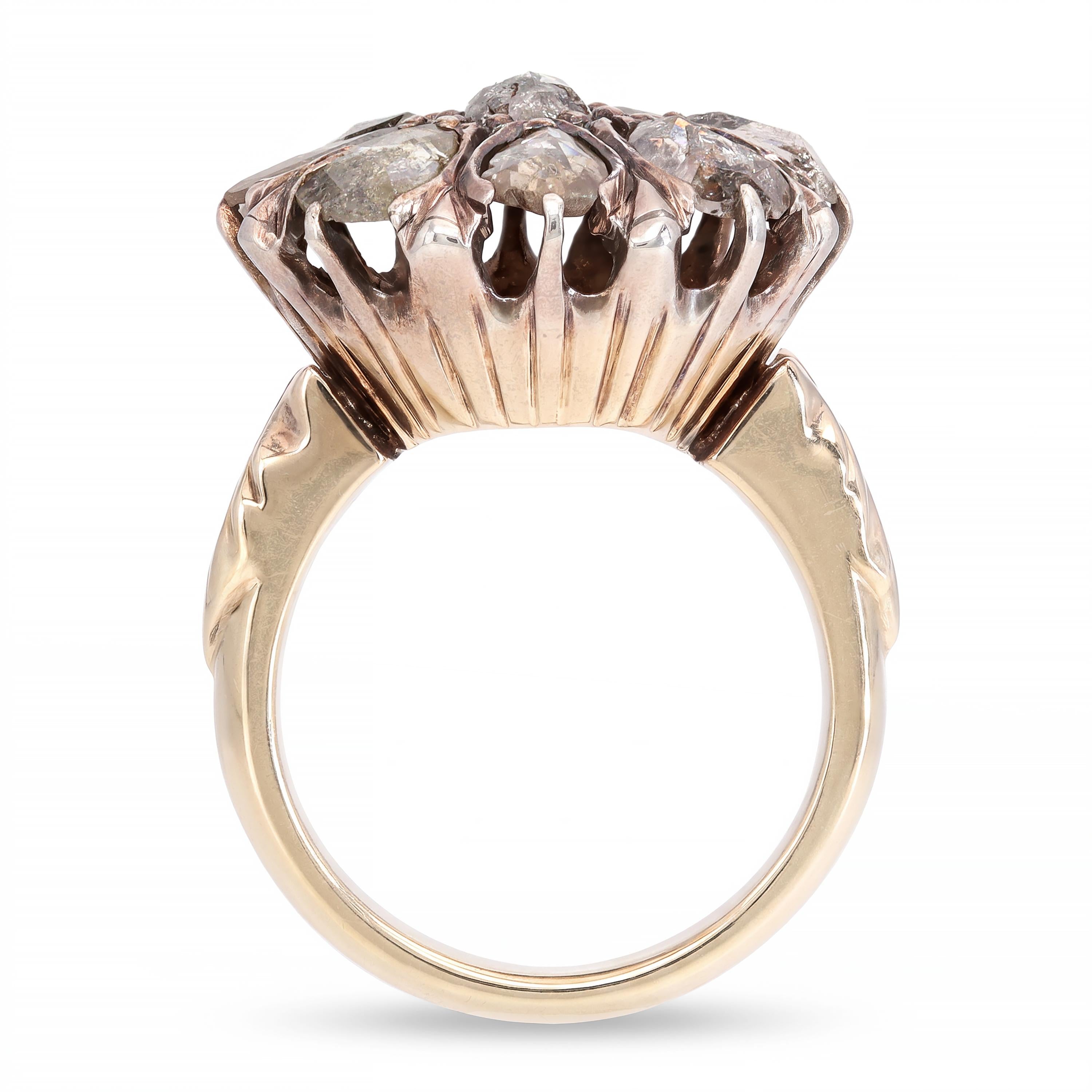 Antique Victorian Silver and Rose Cut Diamond Cluster Ring