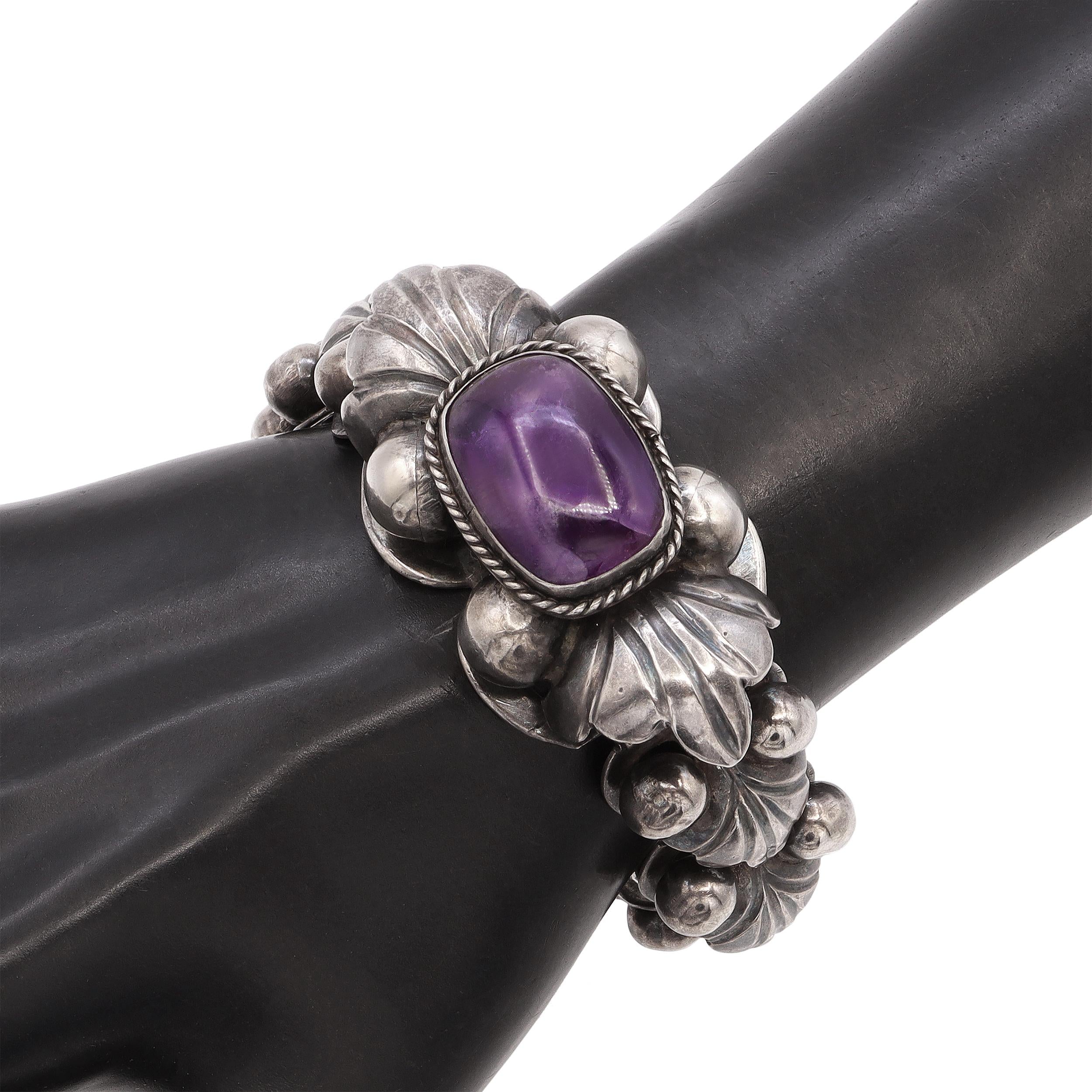 Vintage Mexican Sterling Silver & Amethyst Necklace, Brooch, and Bracelet Set