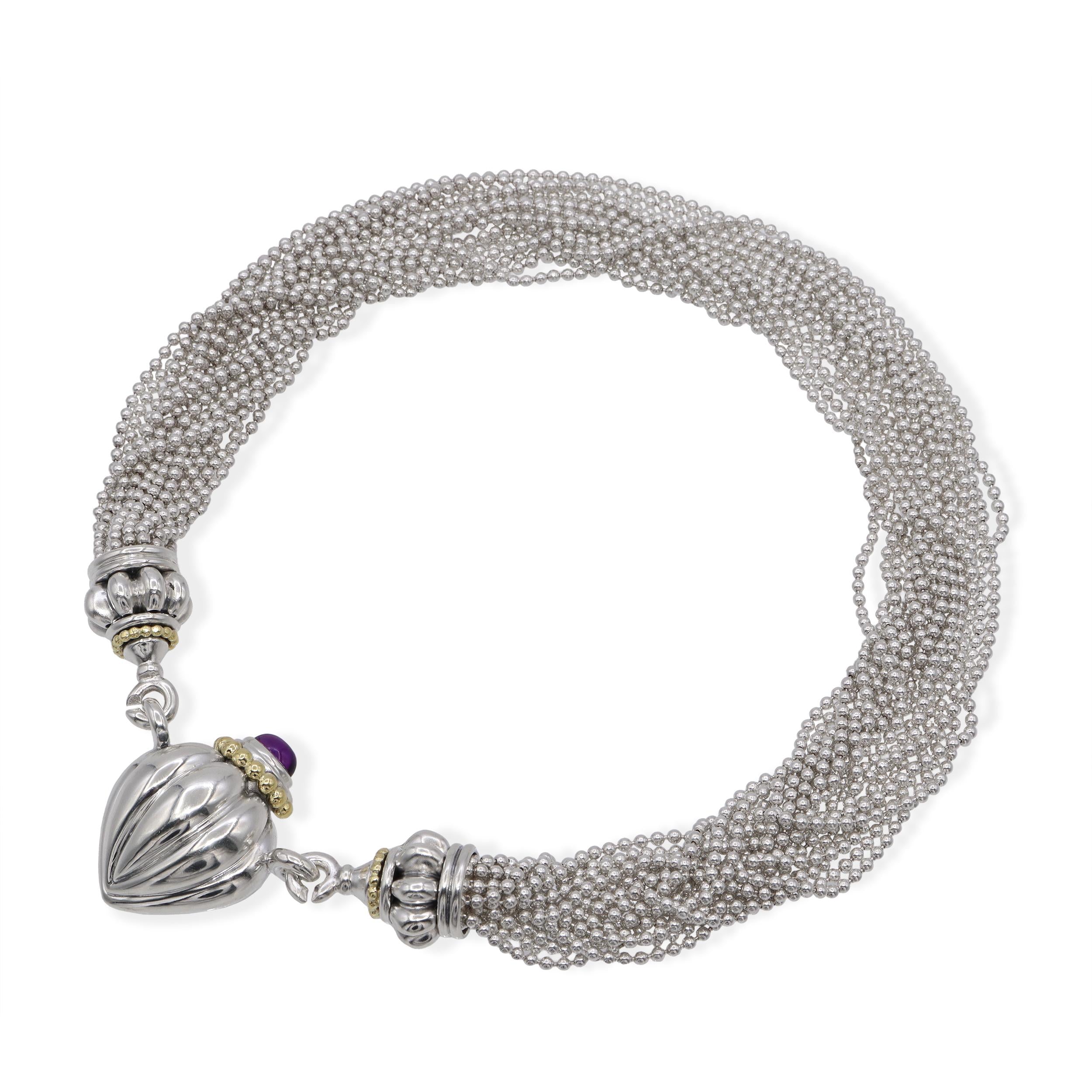 Lagos Sterling Silver & 18k Yellow Gold Amethyst Ruched Heart Necklace