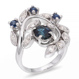 Vintage 14k White Gold Blue Sapphire and Diamond Vine Cocktail Ring