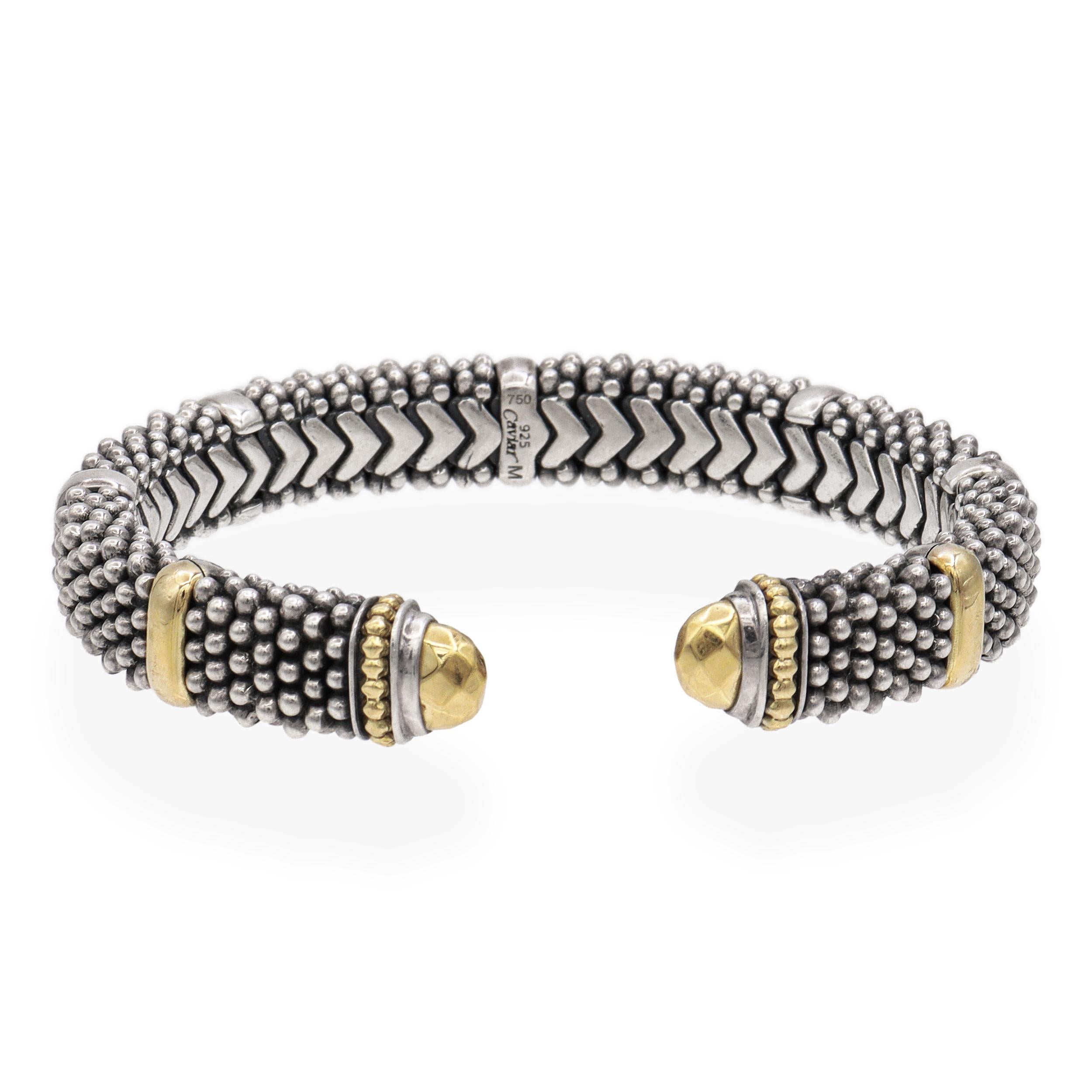 Lagos Caviar Sterling Silver & 18K Yellow Gold Cuff Bracelet