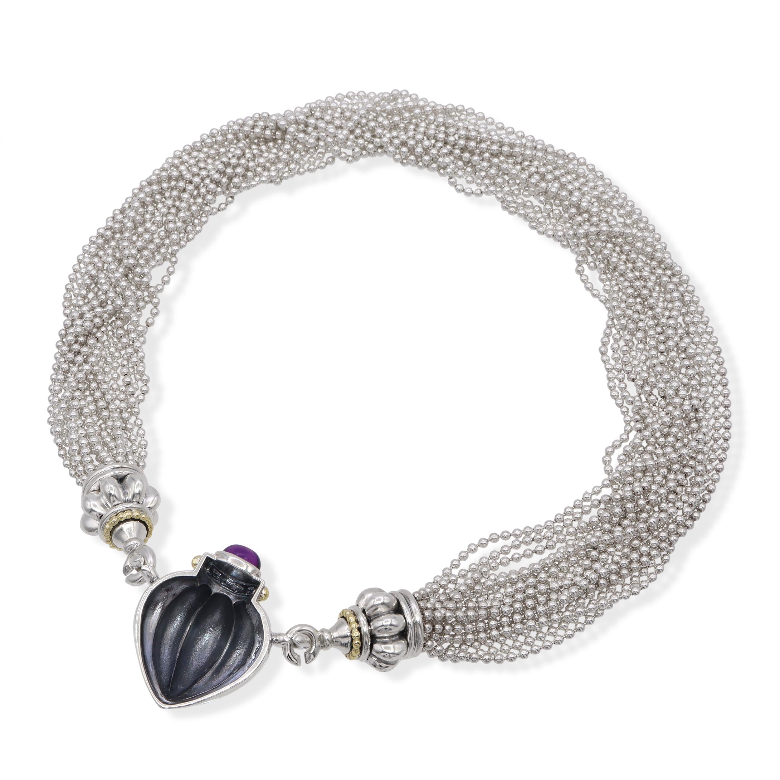 Lagos Sterling Silver & 18k Yellow Gold Amethyst Ruched Heart Necklace