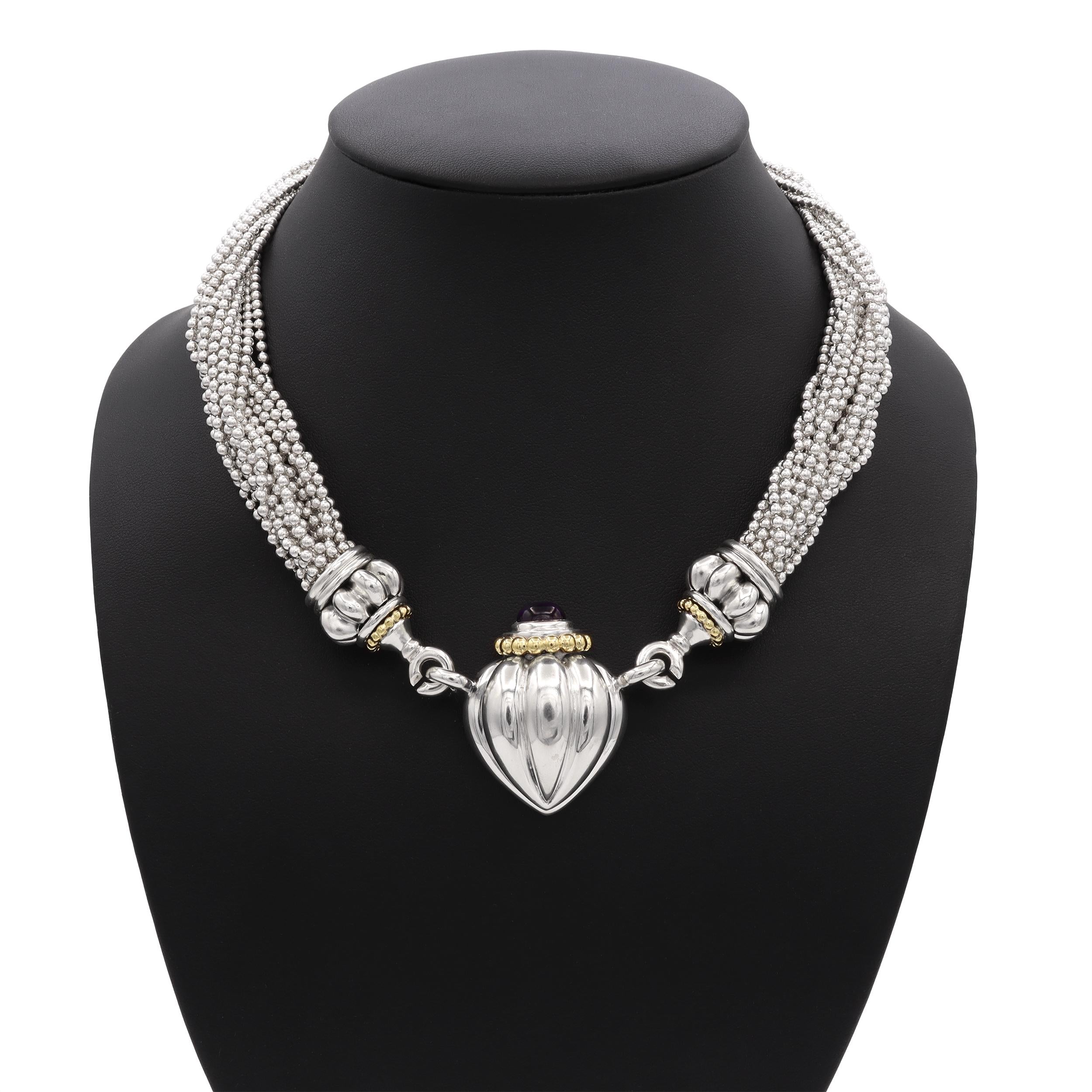 Lagos Sterling Silver & 18k Yellow Gold Amethyst Ruched Heart Necklace