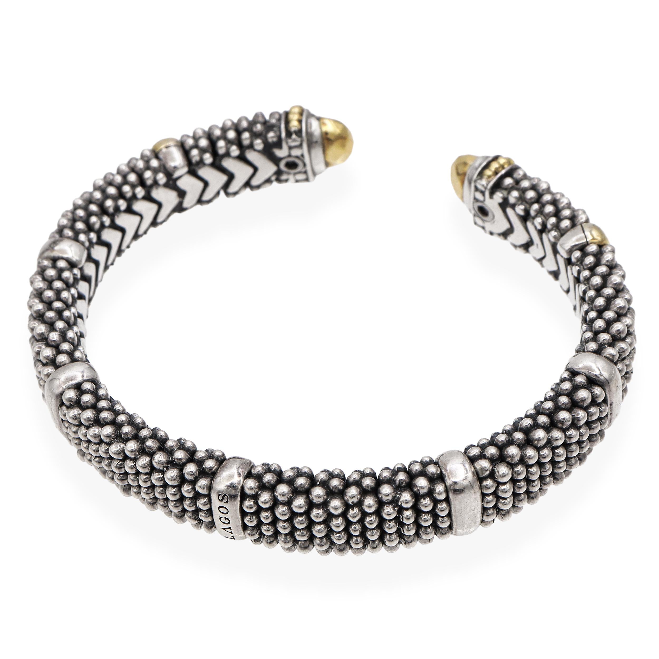 Lagos Caviar Sterling Silver & 18K Yellow Gold Cuff Bracelet