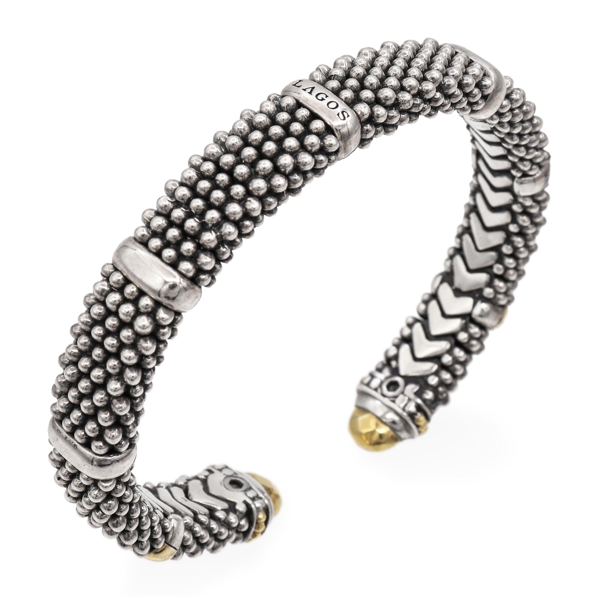 Lagos Caviar Sterling Silver & 18K Yellow Gold Cuff Bracelet