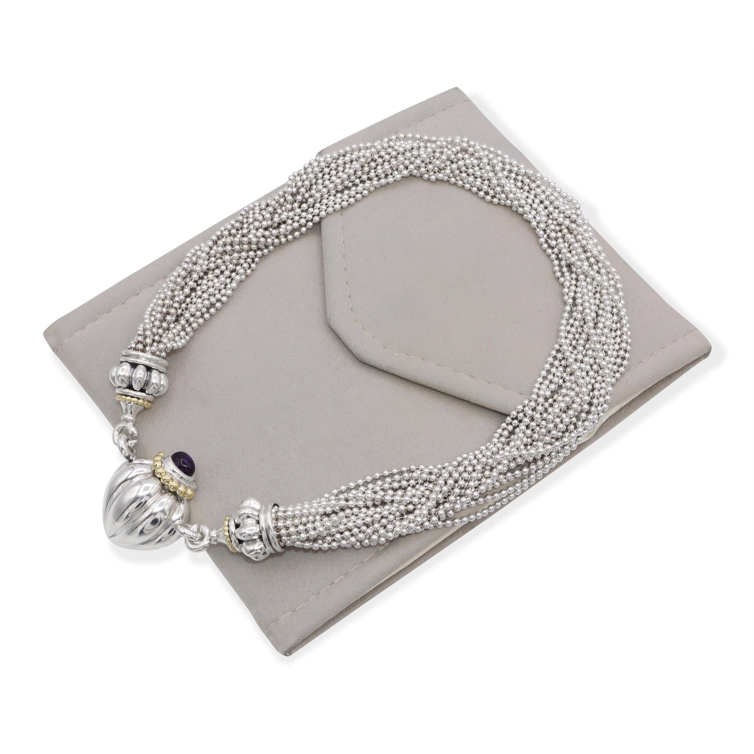 Lagos Sterling Silver & 18k Yellow Gold Amethyst Ruched Heart Necklace
