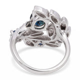 Vintage 14k White Gold Blue Sapphire and Diamond Vine Cocktail Ring
