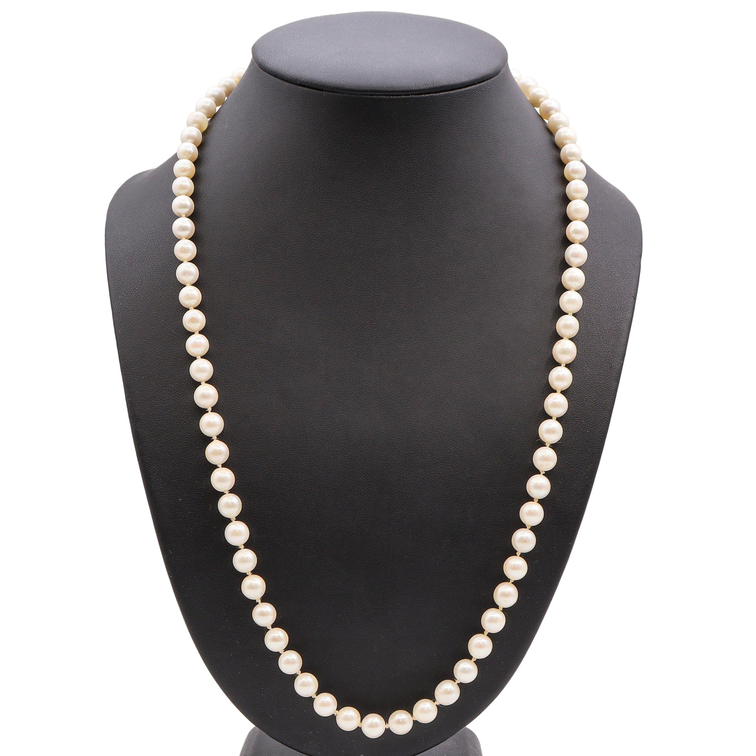 Vintage 14K White Gold Filigree Clasp Pearl Beaded Strand Necklace