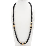 Vintage 14K Yellow Gold & Black Onyx Beaded Strand Necklace