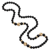 Vintage 14K Yellow Gold & Black Onyx Beaded Strand Necklace