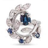 Vintage 14k White Gold Blue Sapphire and Diamond Vine Cocktail Ring