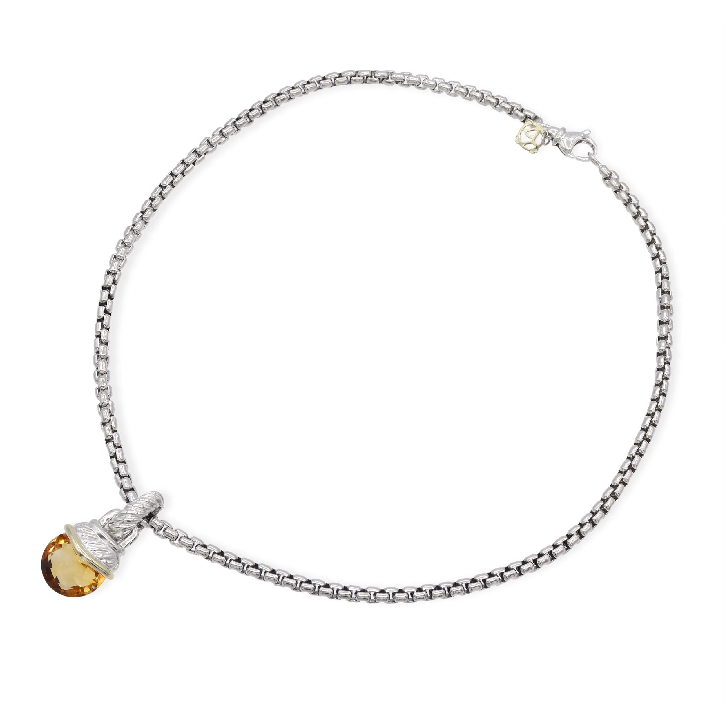 David Yurman Sterling Silver & 14k Yellow Gold Citrine Necklace