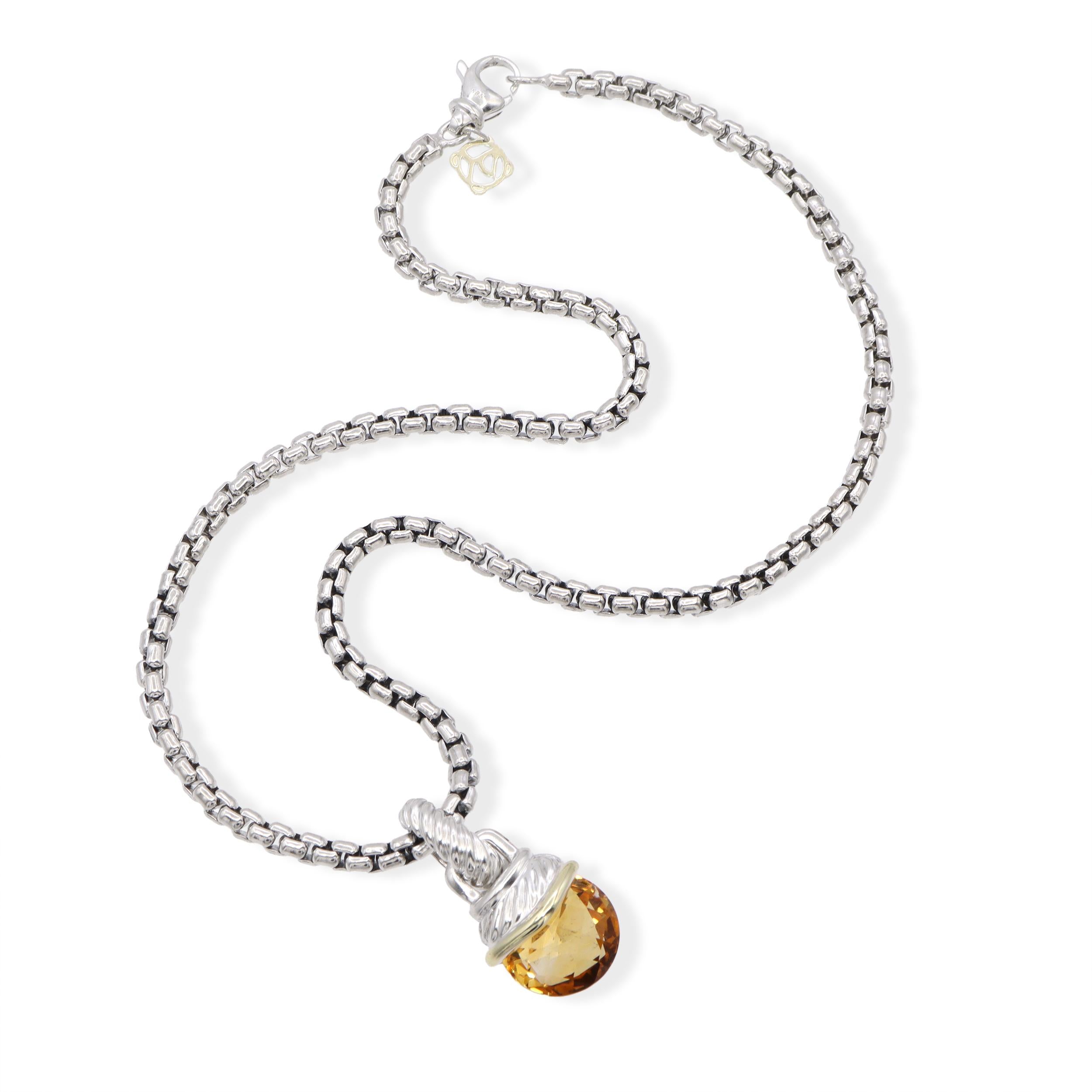 David Yurman Sterling Silver & 14k Yellow Gold Citrine Necklace