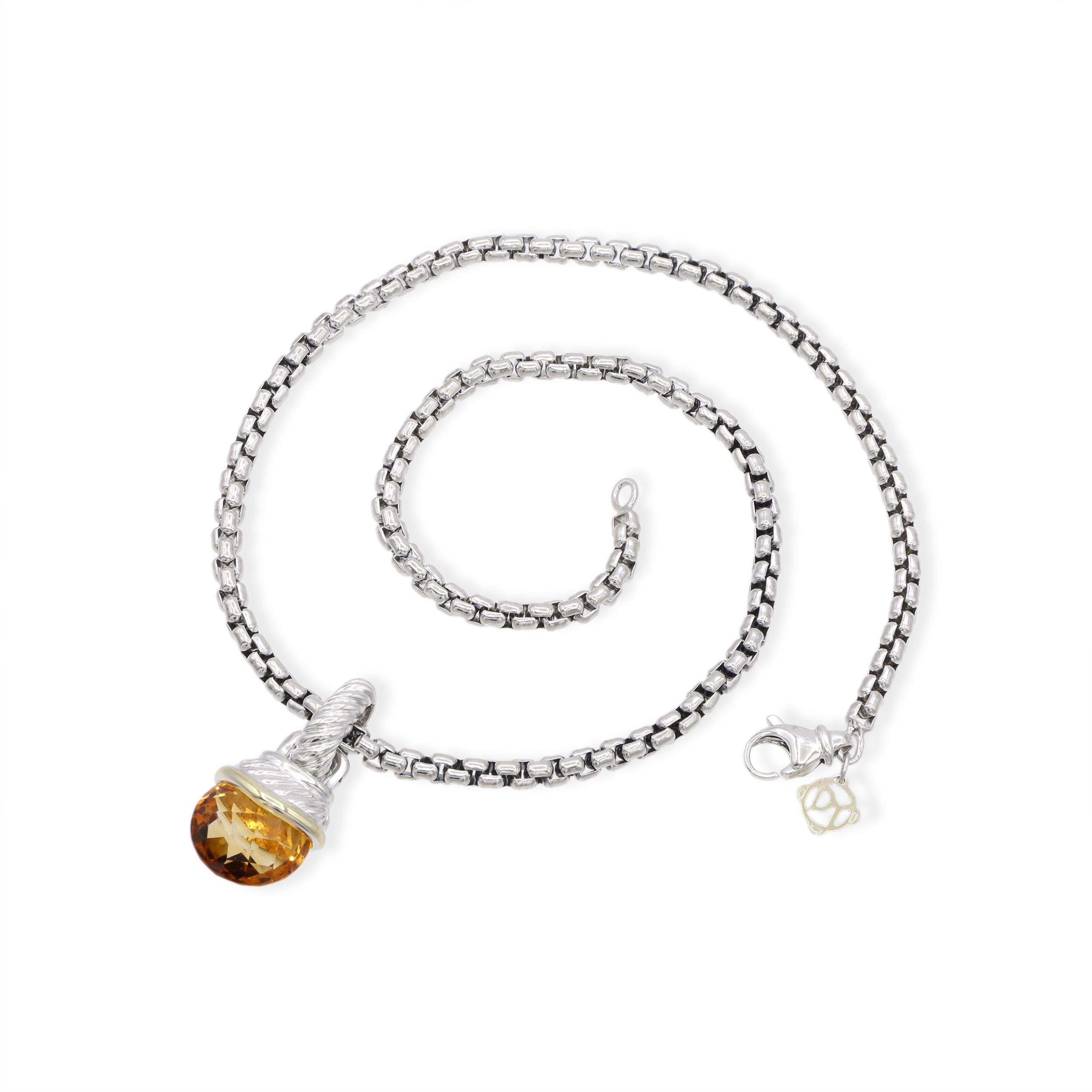 David Yurman Sterling Silver & 14k Yellow Gold Citrine Necklace