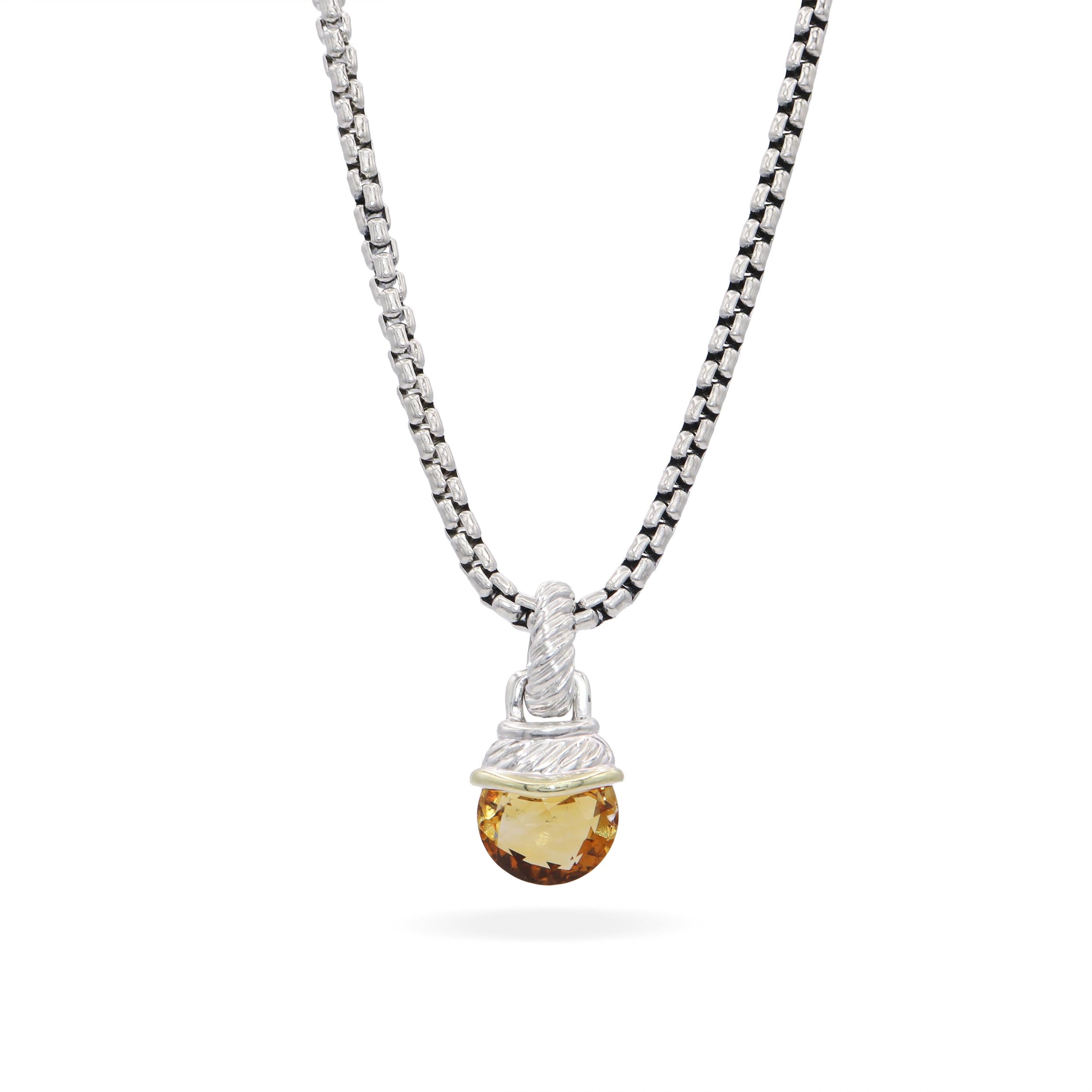 David Yurman Sterling Silver & 14k Yellow Gold Citrine Necklace