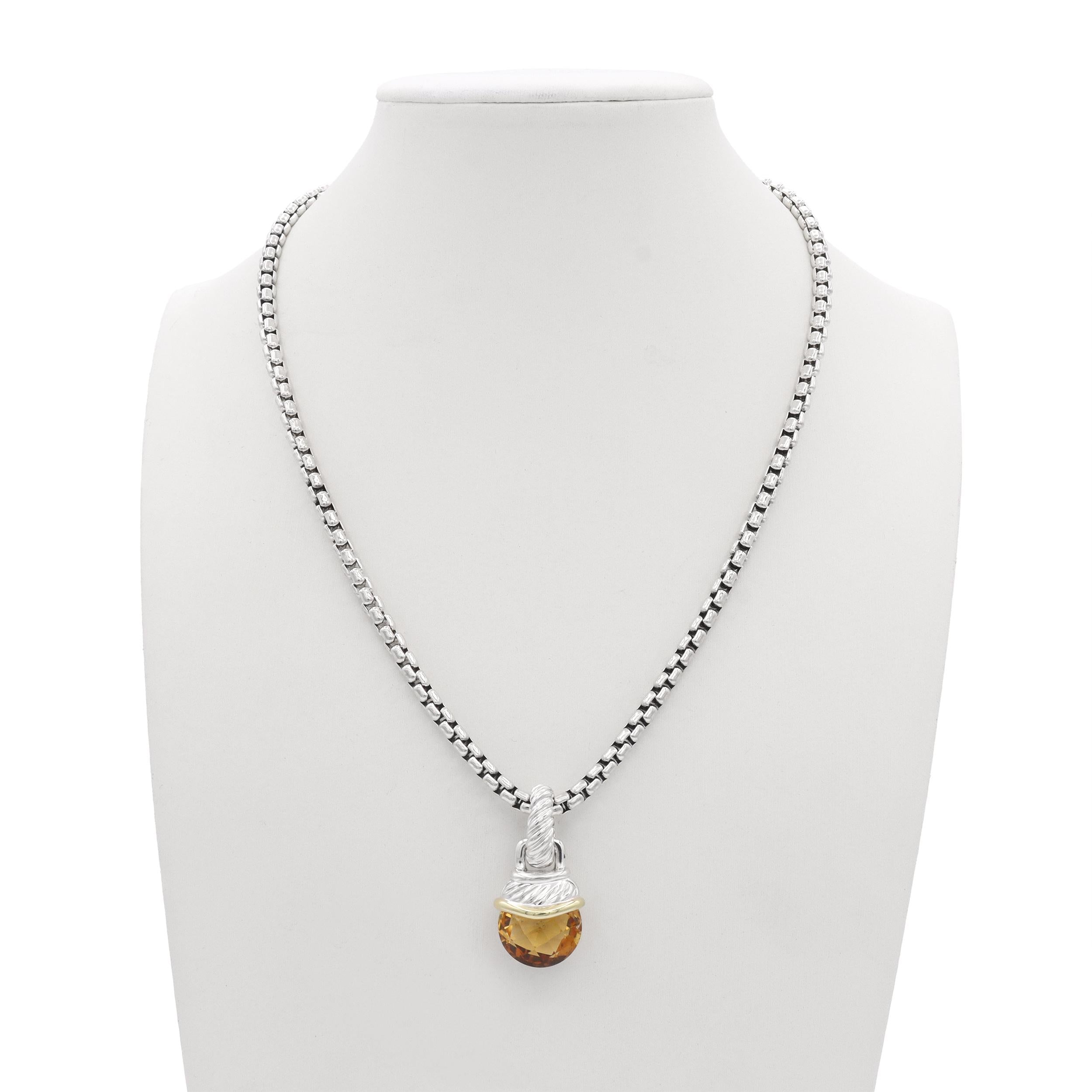 David Yurman Sterling Silver & 14k Yellow Gold Citrine Necklace