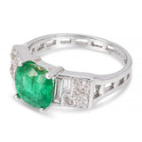 Antique Art Deco Platinum Emerald and Old European Cut Diamond Ring