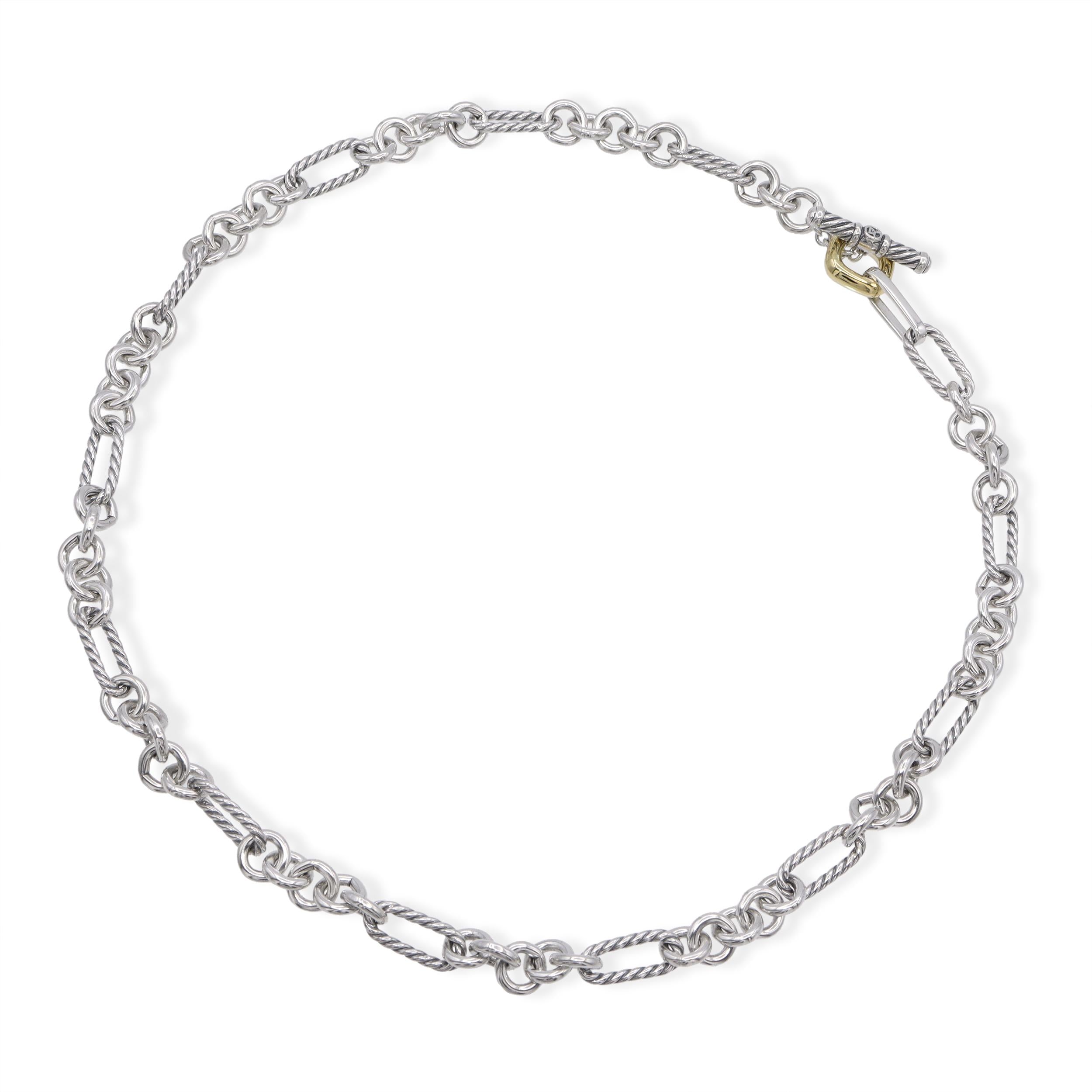David Yurman Figaro Chain Sterling Silver & 18k Yellow Gold Necklace