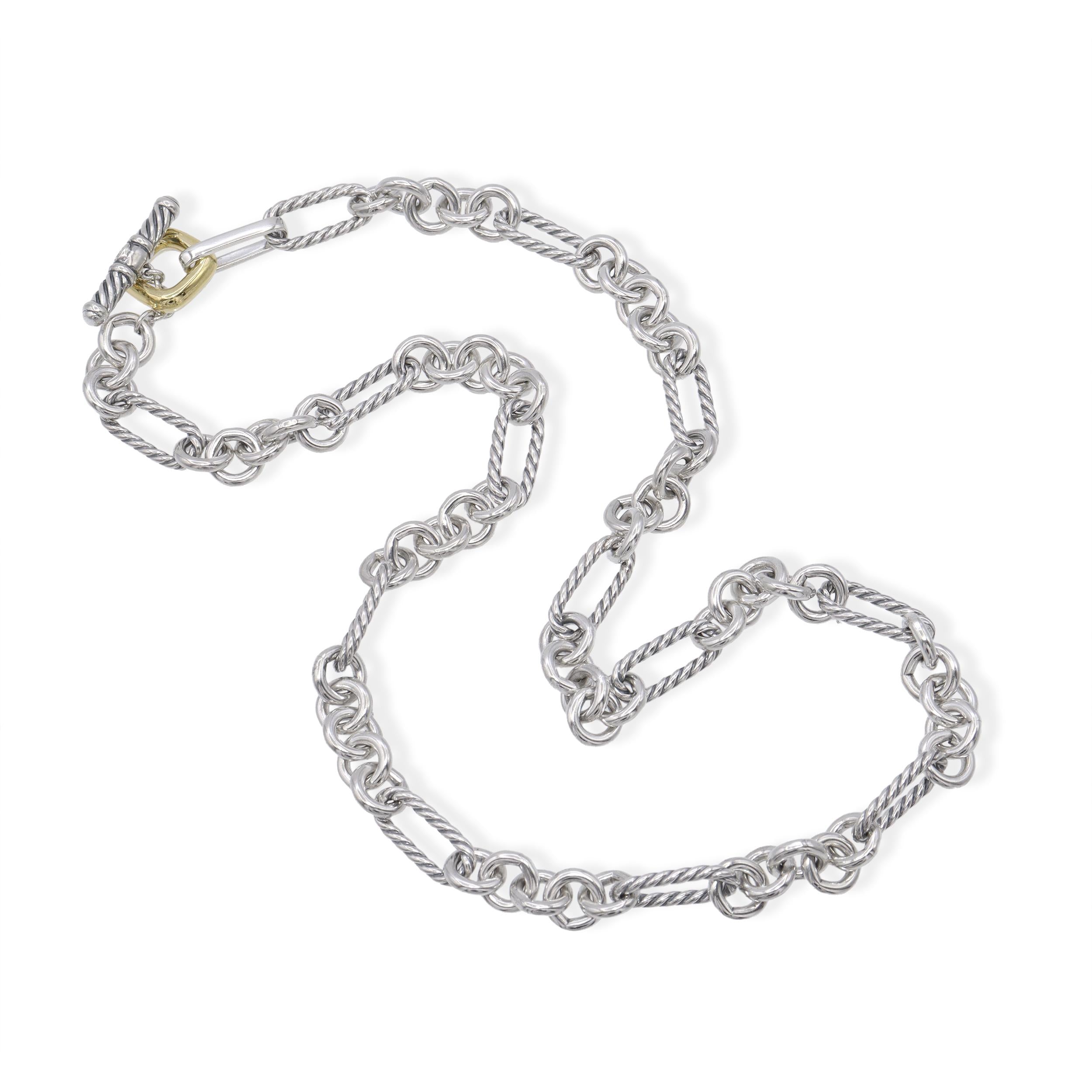 David Yurman Figaro Chain Sterling Silver & 18k Yellow Gold Necklace