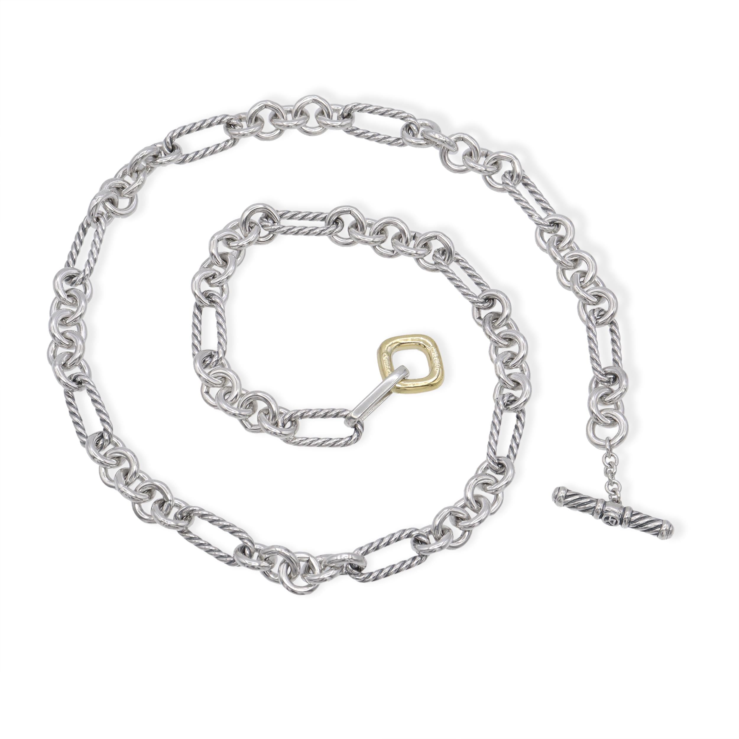 David Yurman Figaro Chain Sterling Silver & 18k Yellow Gold Necklace