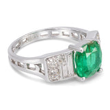 Antique Art Deco Platinum Emerald and Old European Cut Diamond Ring