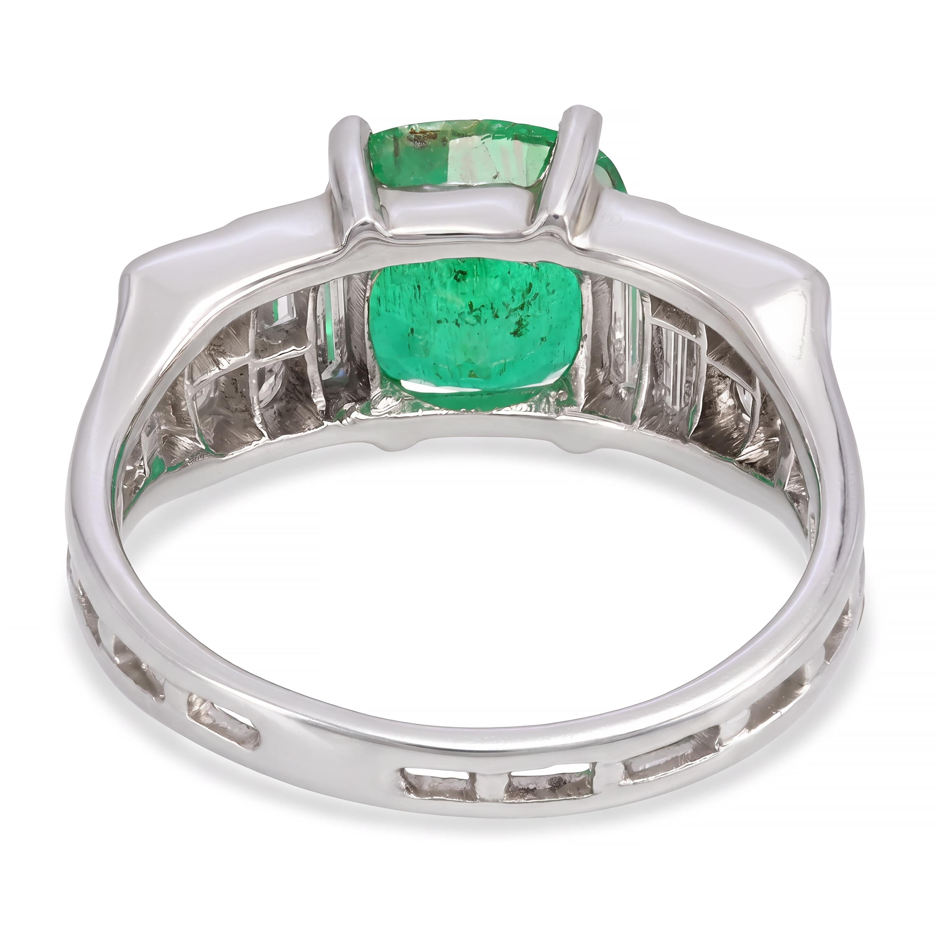 Antique Art Deco Platinum Emerald and Old European Cut Diamond Ring
