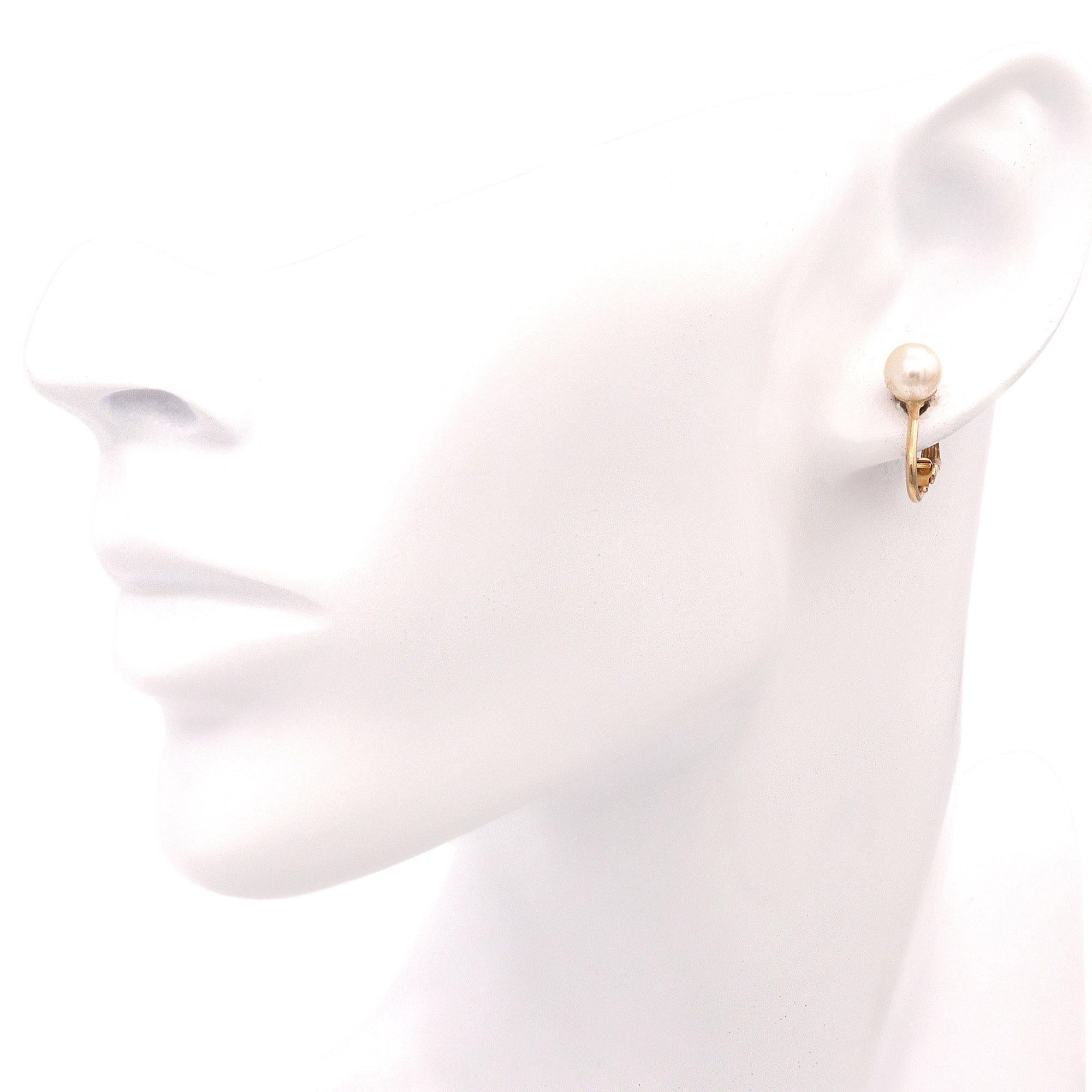 Vintage 14k Yellow Gold Pearl Clip On Earrings