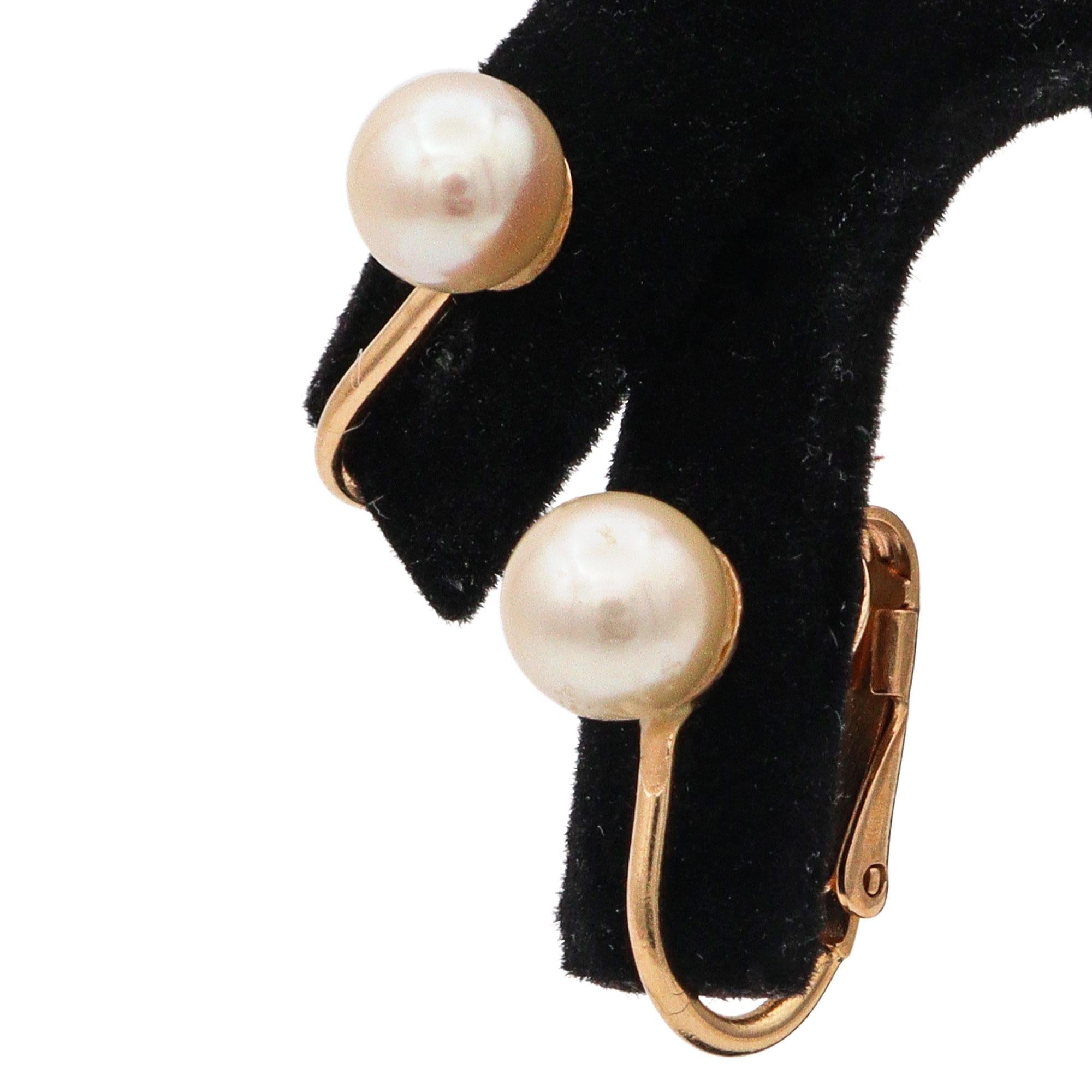 Vintage 14k Yellow Gold Pearl Clip On Earrings