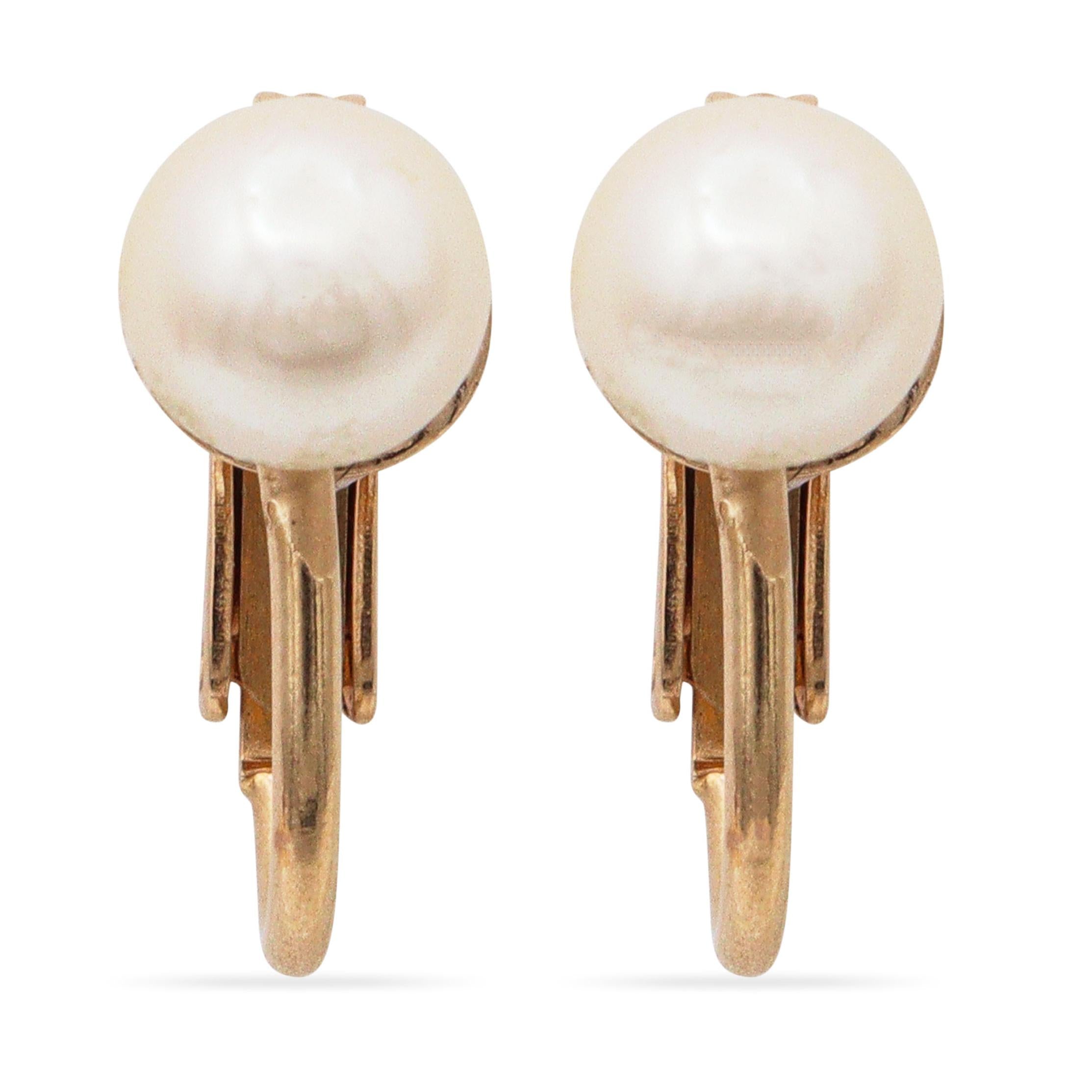 Vintage 14k Yellow Gold Pearl Clip On Earrings