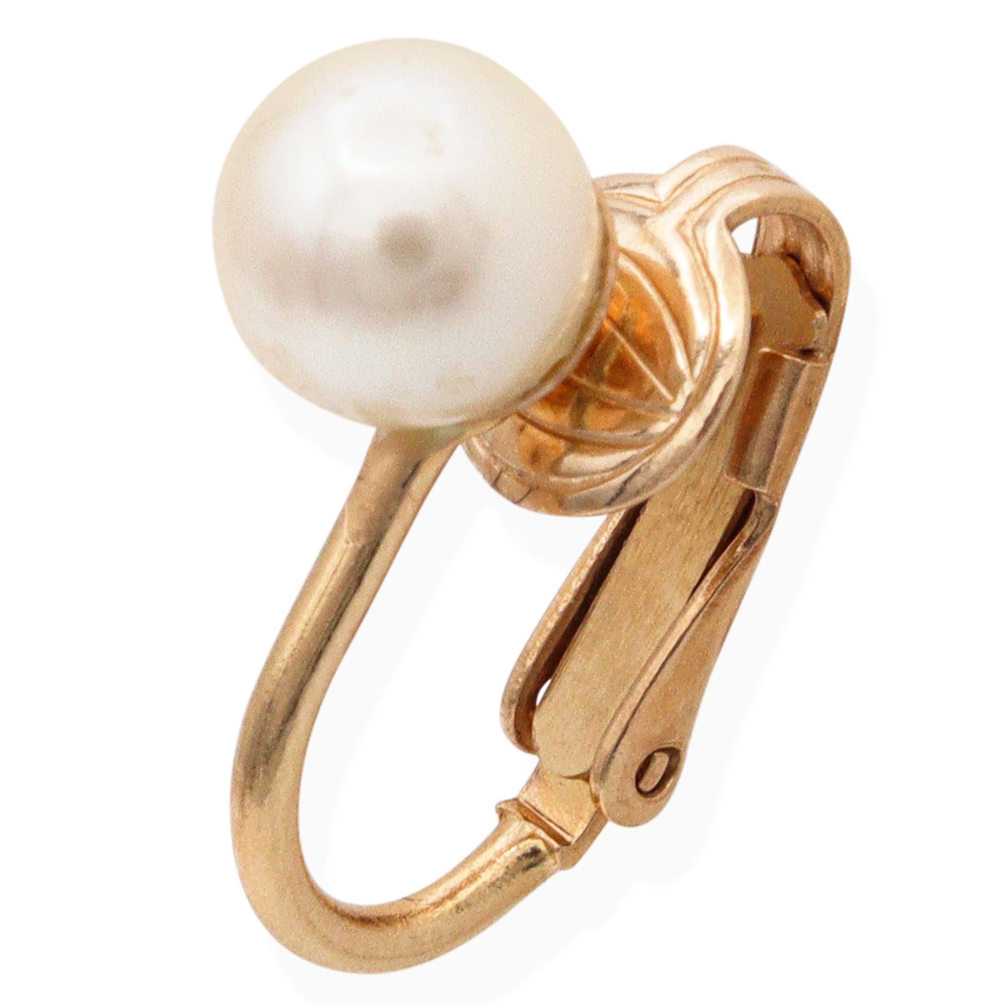 Vintage 14k Yellow Gold Pearl Clip On Earrings