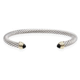 David Yurman Sterling Silver 14K Gold Black Onyx Cable Classic Cuff Bracelet
