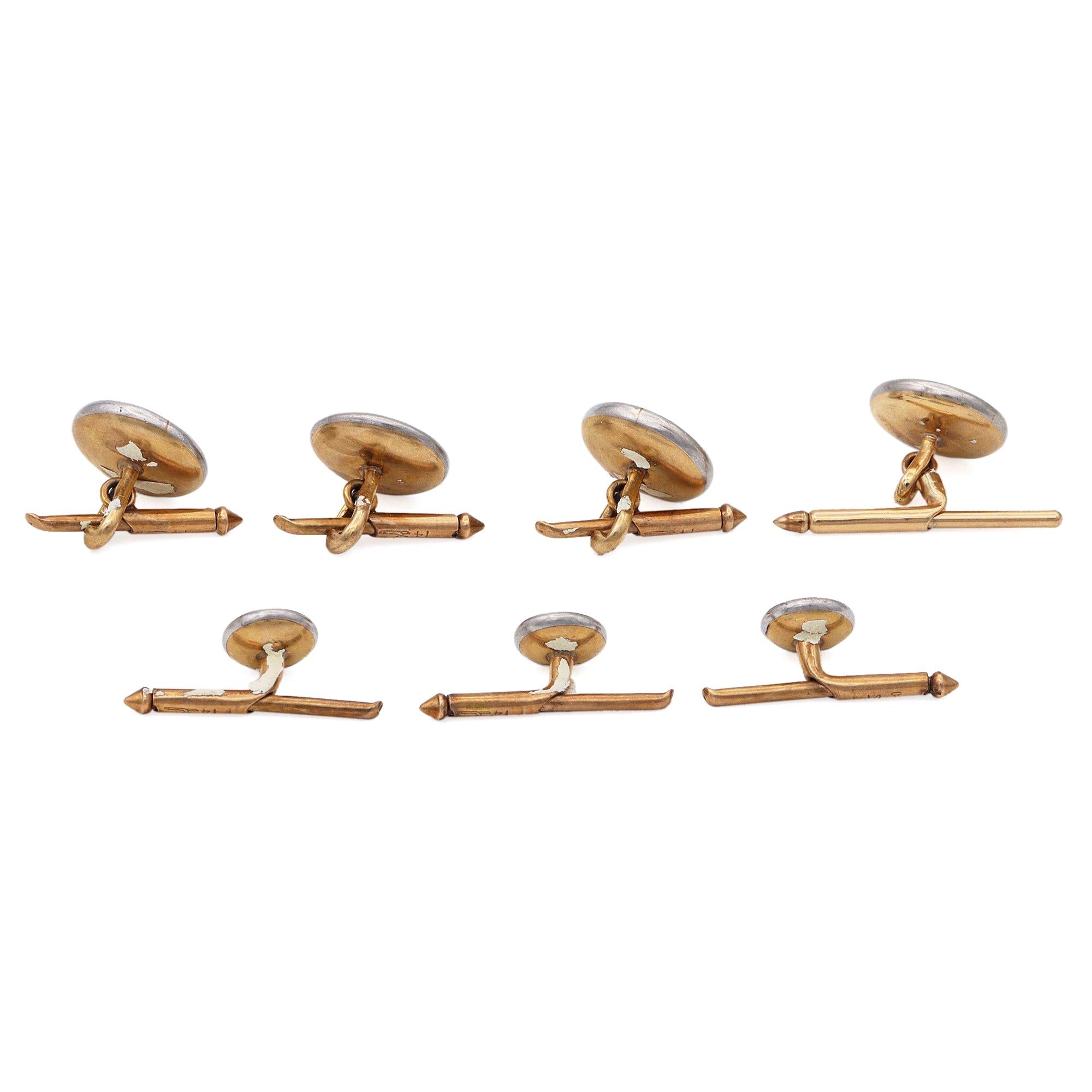 Vintage 14K Yellow Gold Mother of Pearl Tuxedo Shirt Studs & Waistcoat Buttons