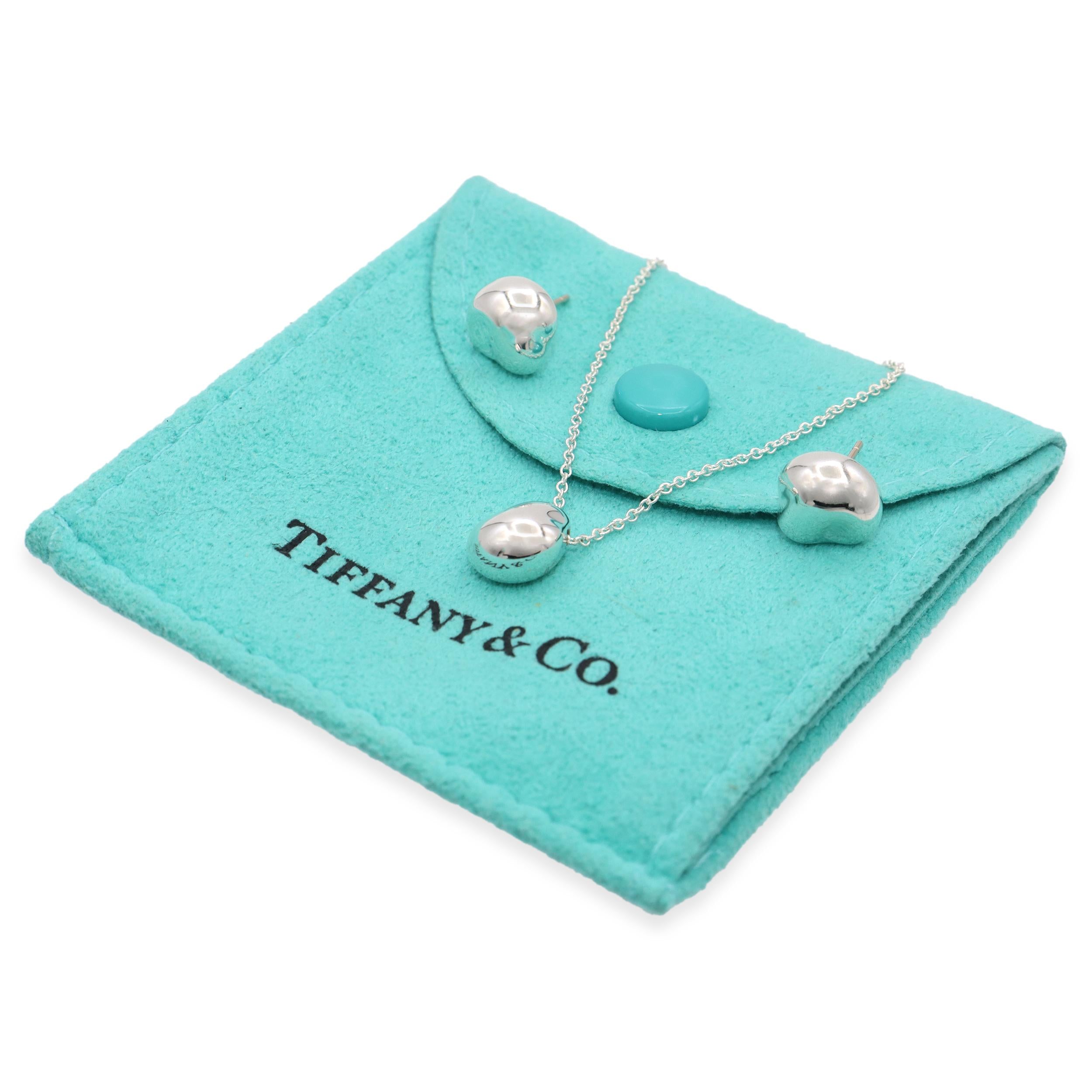 Tiffany & Co. Elsa Peretti Nugget Bean Sterling Silver Necklace & Earring Set