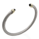 David Yurman Sterling Silver 14K Gold Black Onyx Cable Classic Cuff Bracelet