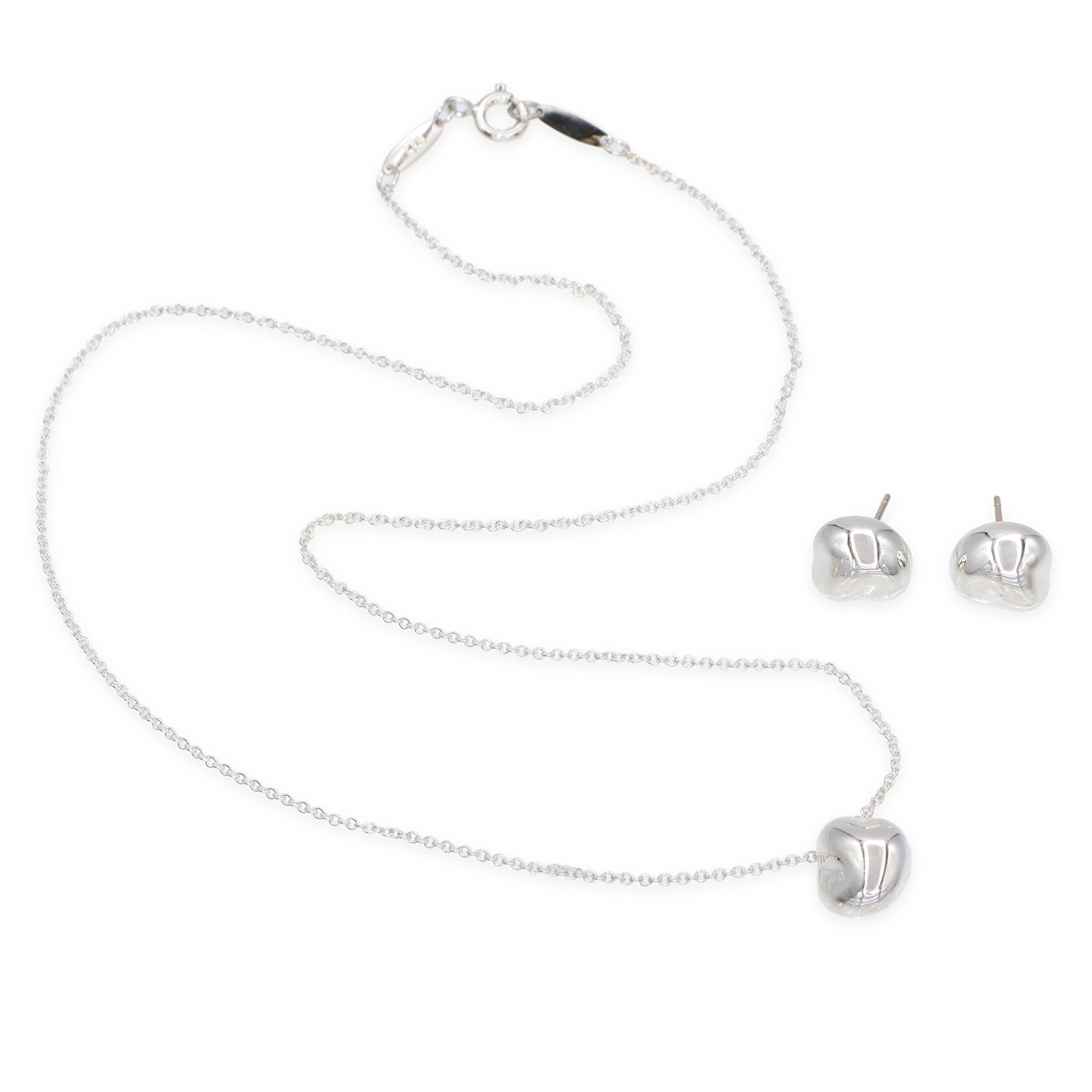Tiffany & Co. Elsa Peretti Nugget Bean Sterling Silver Necklace & Earring Set