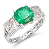 Antique Art Deco Platinum Emerald and Old European Cut Diamond Ring