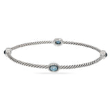 David Yurman Sterling Silver Blue Topaz Cable Bangle Bracelet